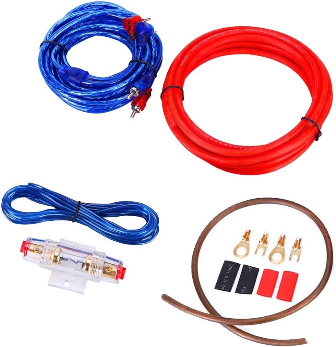 SnelShoppen - Car Amplifier Wiring Kit Audio Subwoofer AMP RCA Power Cable AGU FUSE 14 Gauge GA AWG Draad Installatie Connector Houder voor Auto en Va