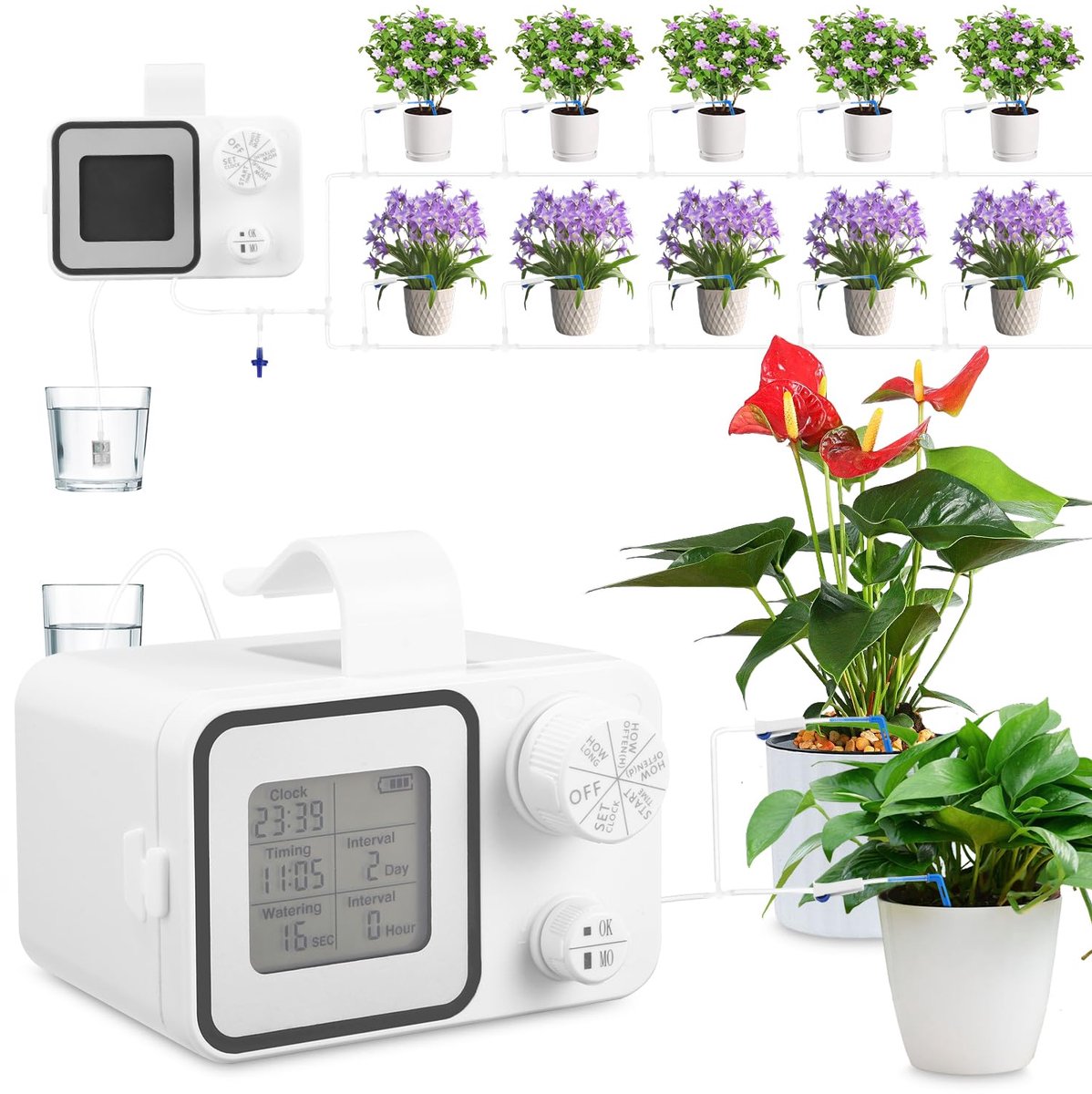 SnelShoppen - Automatisch Bewateringssysteem voor 15 Planten met Timer, Type-C, Verstelbare Druppelaars, Druppelirrigatie voor Binnen, Tuin, Balkon en