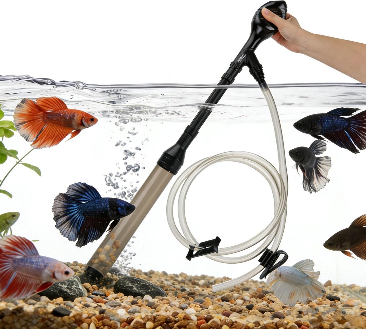 SnelShoppen - Grindstofzuiger Aquarium 960LPH, Aquariumreiniger met Handgreep, Laag Waterniveau, Instelbare Waterwisselaar, Zuigbal, Grindreiniging vo