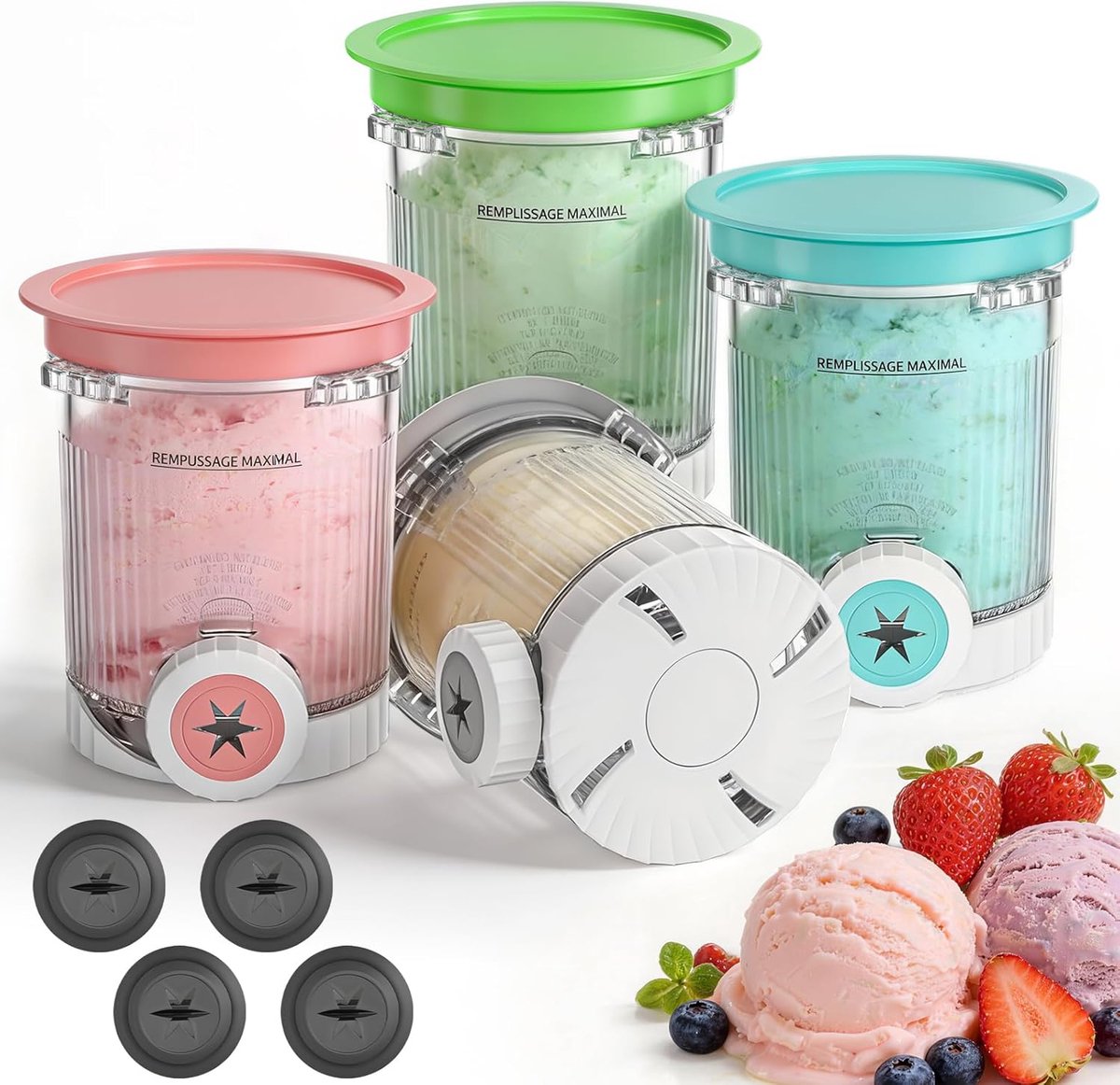 Containers voor Ninja Swirl CREAMi 480ml - BPA-vrij - met deksel - perfect voor ijsspecialiteiten - ShopVlot