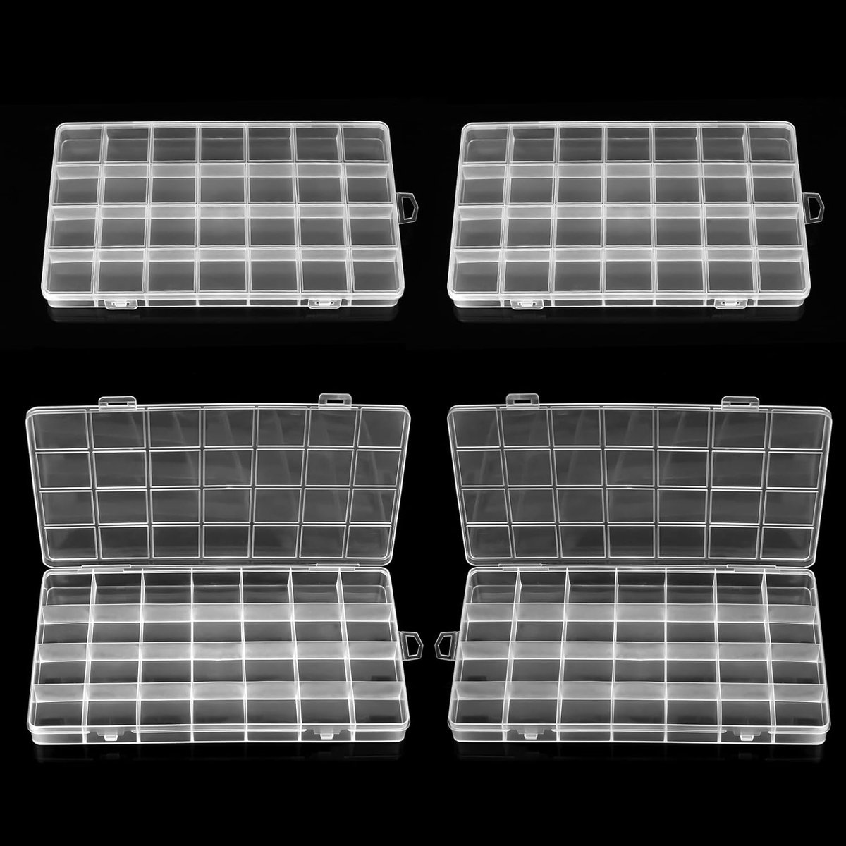 SnelShoppen - 4 Scatole Portaoggetti in Plastica Transparant met Coperchio - Organizer voor Minuteria, 28 Scomparten, Robuust en Duurzaam - Ideaal voo