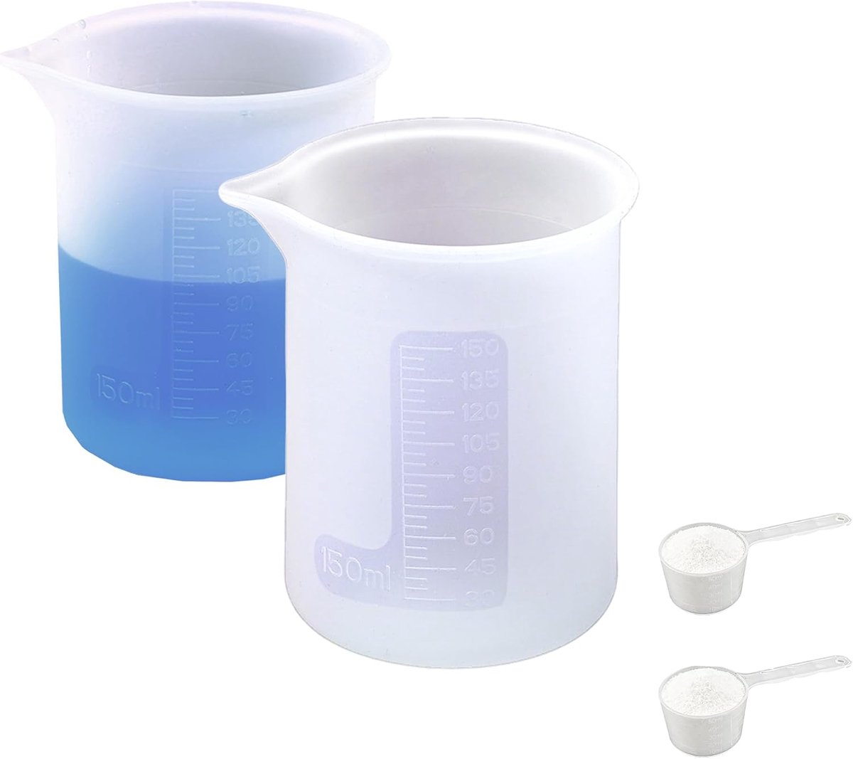 SnelShoppen - Detergent Dosing Aid Kit 2x150ml Silicone Maatbekers en 2x50ml Maatlepels voor Vloeibaar Wasmiddel en Poeder, Ideaal voor Keuken en Wass