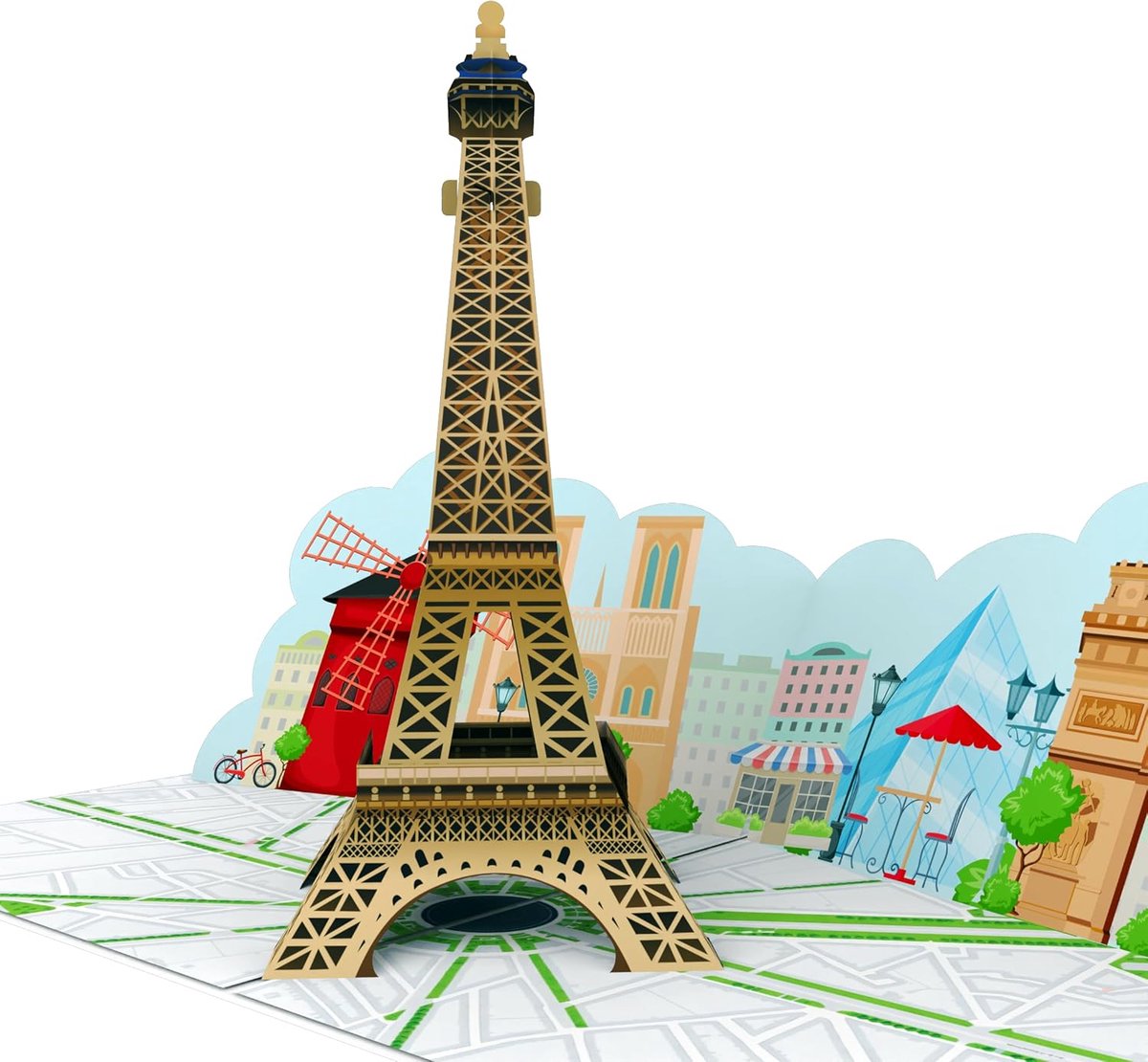 SnelShoppen - 3D Pop-upkaart Parijs met Eiffeltoren en Arc de Triomphe, Premium Wenskaart voor Verjaardag, Huwelijksdag, Reisvoucher en Geldcadeau