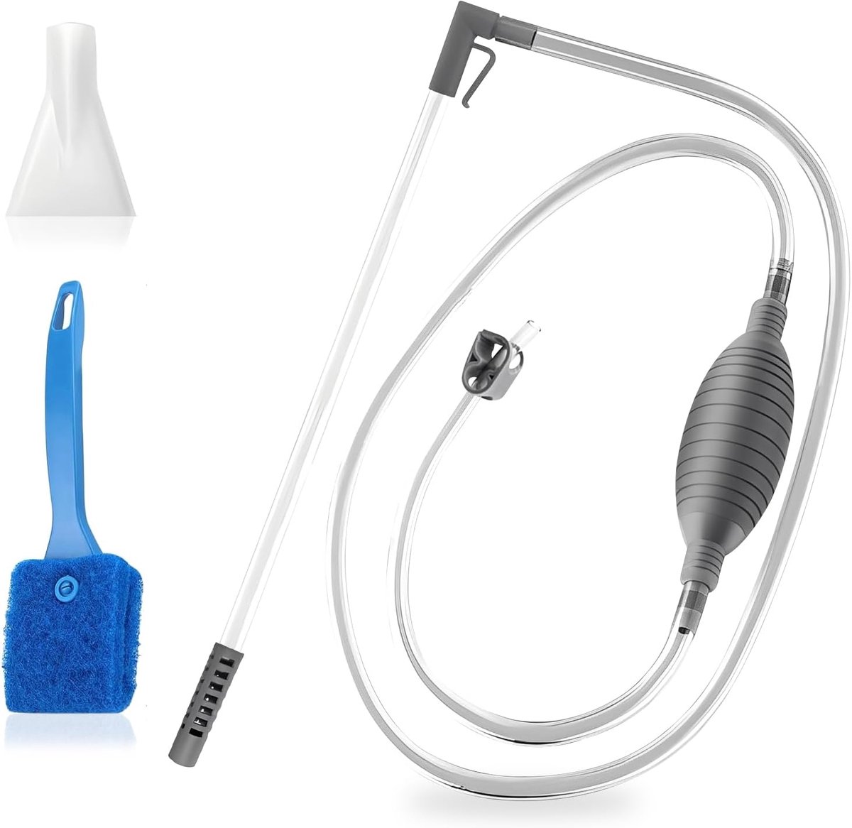 SnelShoppen - Aquarium Cleaning Set 1.9m - Aquarium Vacuum Cleaner met Borstel, Handpomp, Flexibele Waterwisselset voor Waterverversing en Filterzandr