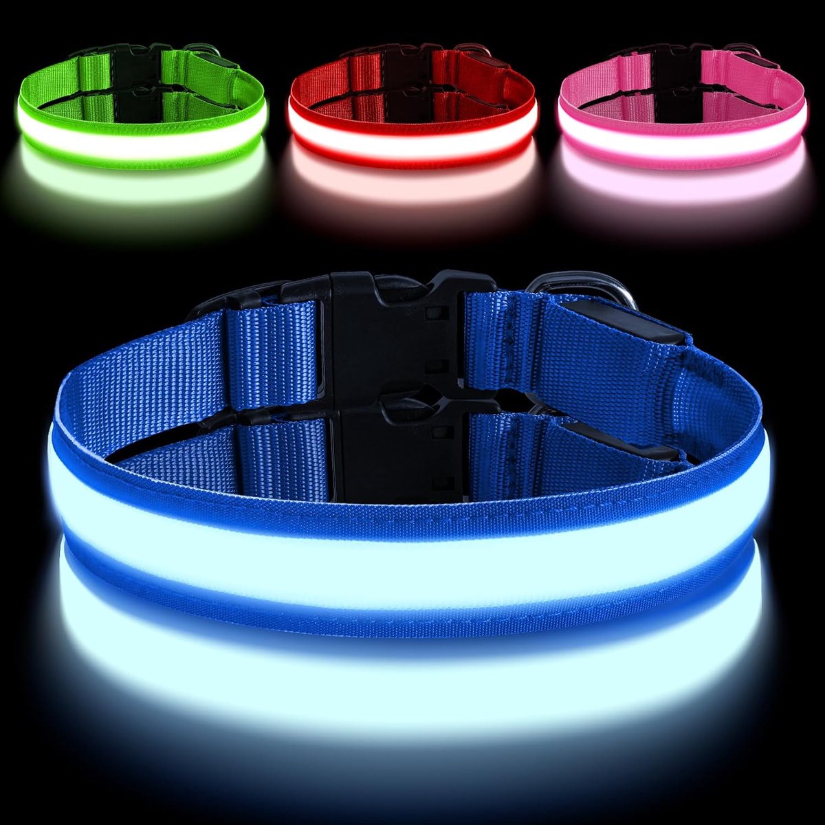 SnelShoppen - Oplaadbare LED Hondenhalsband met Type C, Verstelbare LED halsband met 3 Verlichtingsmodi, Waterdicht voor Kleine, Middelgrote en Grote