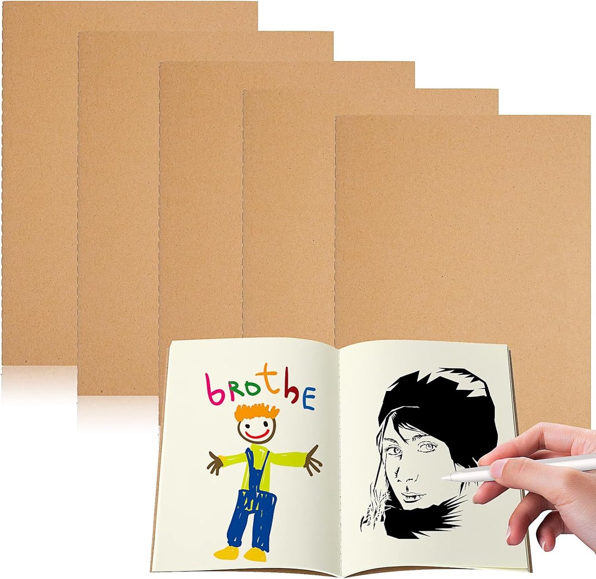 SnelShoppen - Notebooks A5, 5 stuks, 72 pagina's, kraftpapier, blanco notitieboek, schetsboek, klein notepad voor memos en schilderen, 21 x 14 cm, per