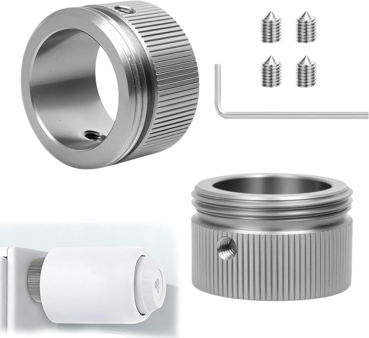 SnelShoppen - Radiator Thermostat Adapter Set van 2 Stuks - 304 RVS Verwarmingsklep Adapter M30 x 1.5 - Binnen Diameter 22 mm - Inclusief Inbussleutel