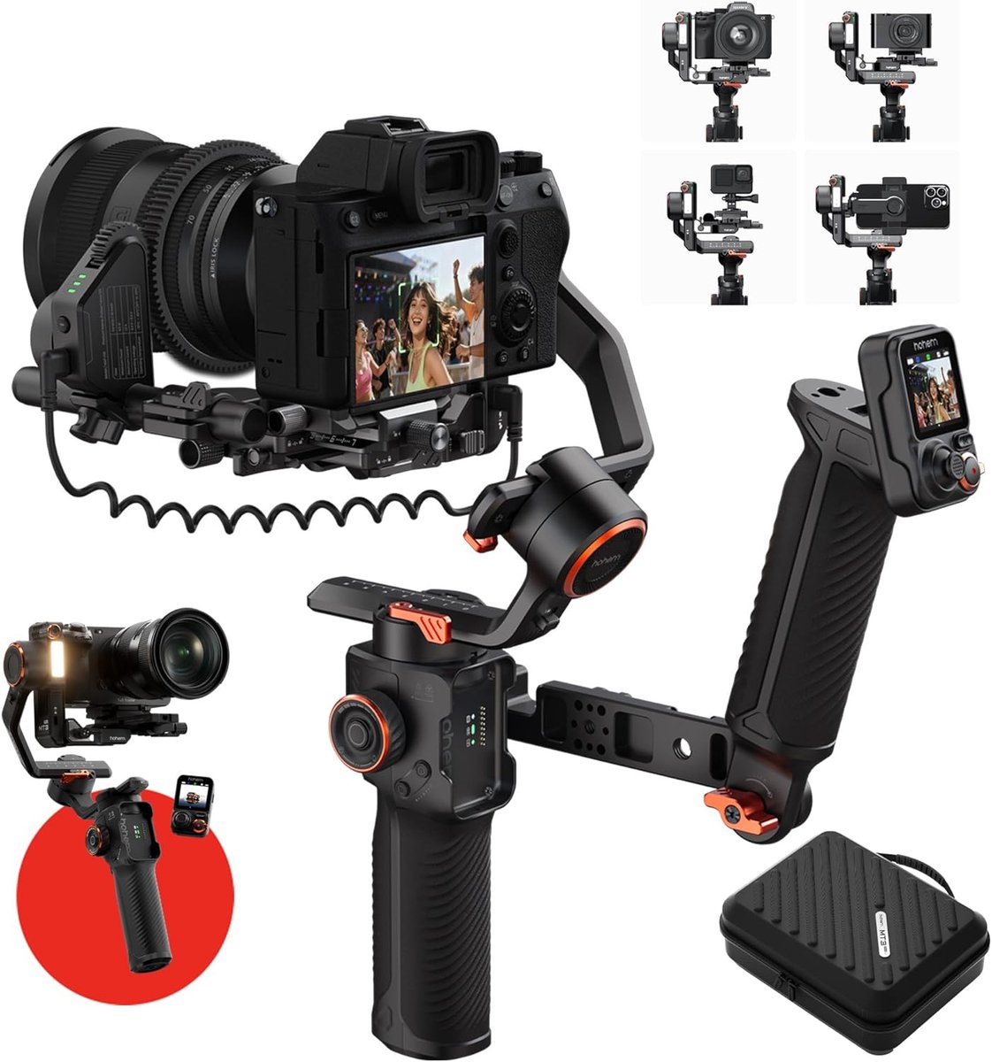 SnelShoppen - Gimbal Stabilizer Camera met AI Tracker, Afneembare Live Feed Afstandsbediening, Bi-Directionele Draaigreep en Volg Focus - 2,5 kg Draag
