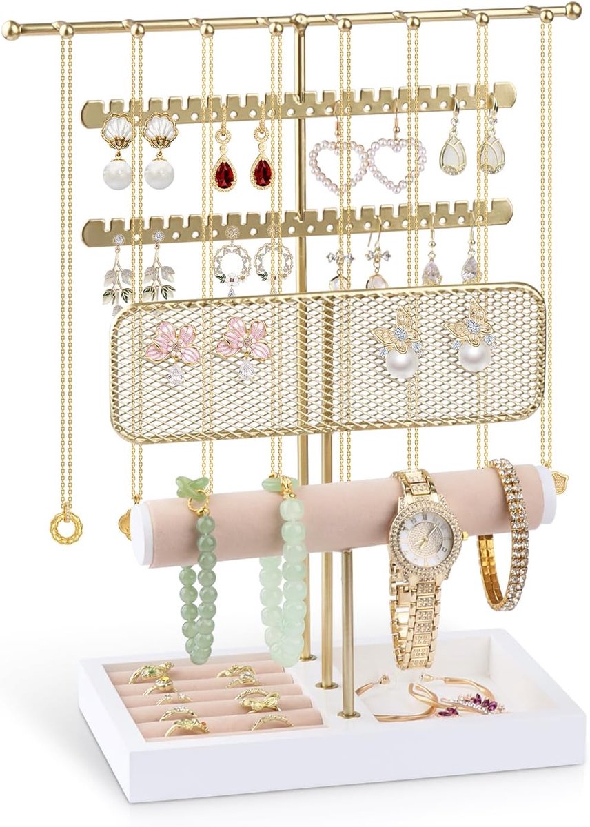 SnelShoppen - Jewelry Stand - 6-laags Sieraden Organizer met Ringenhouder - Kettingen, Armbanden, Oorbellen en Horloges - Perfect voor Sieradenopslag