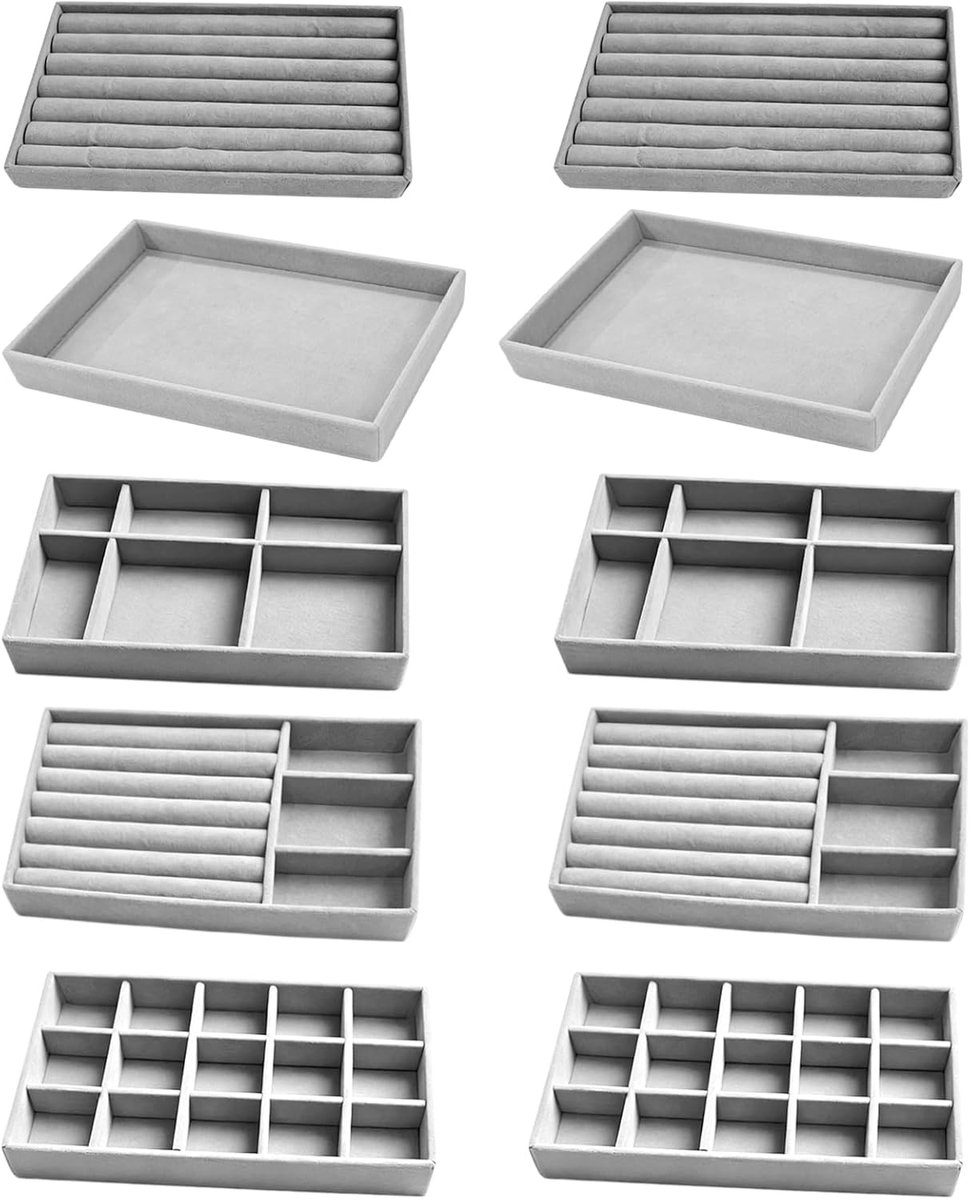 10 stuks fluwelen sieradendienblad, fijn fluweel, 21 x 12 x 25 cm, stapelbaar, sieradenlade-inzetstuk, voor het - ShopVlot