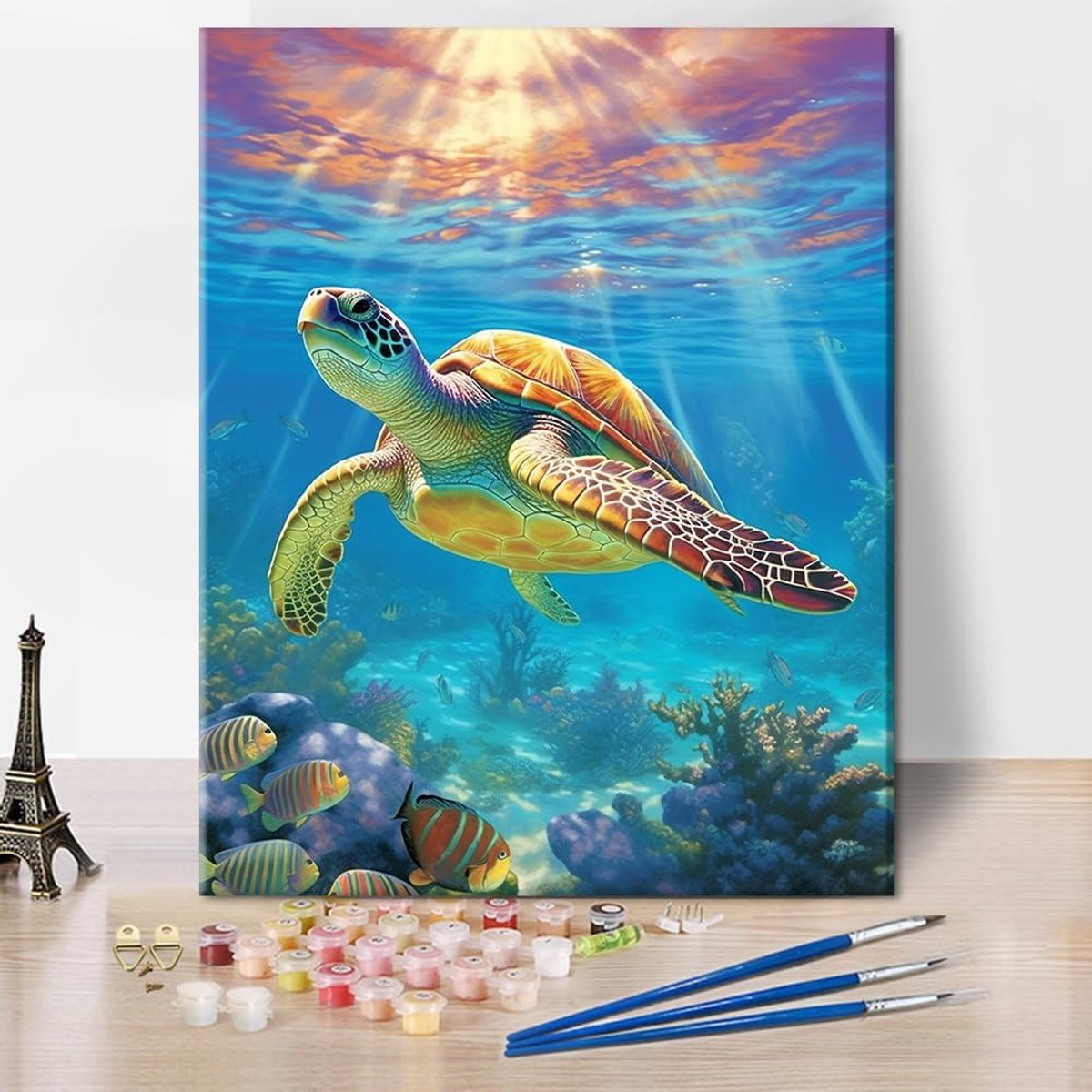 SnelShoppen - Sea Turtle Schilderen op Nummeren Kit voor Volwassenen - DIY Acryl Verf Set met Dieren Thema - Ocean en Vis Schilderen voor Thuisdecorat