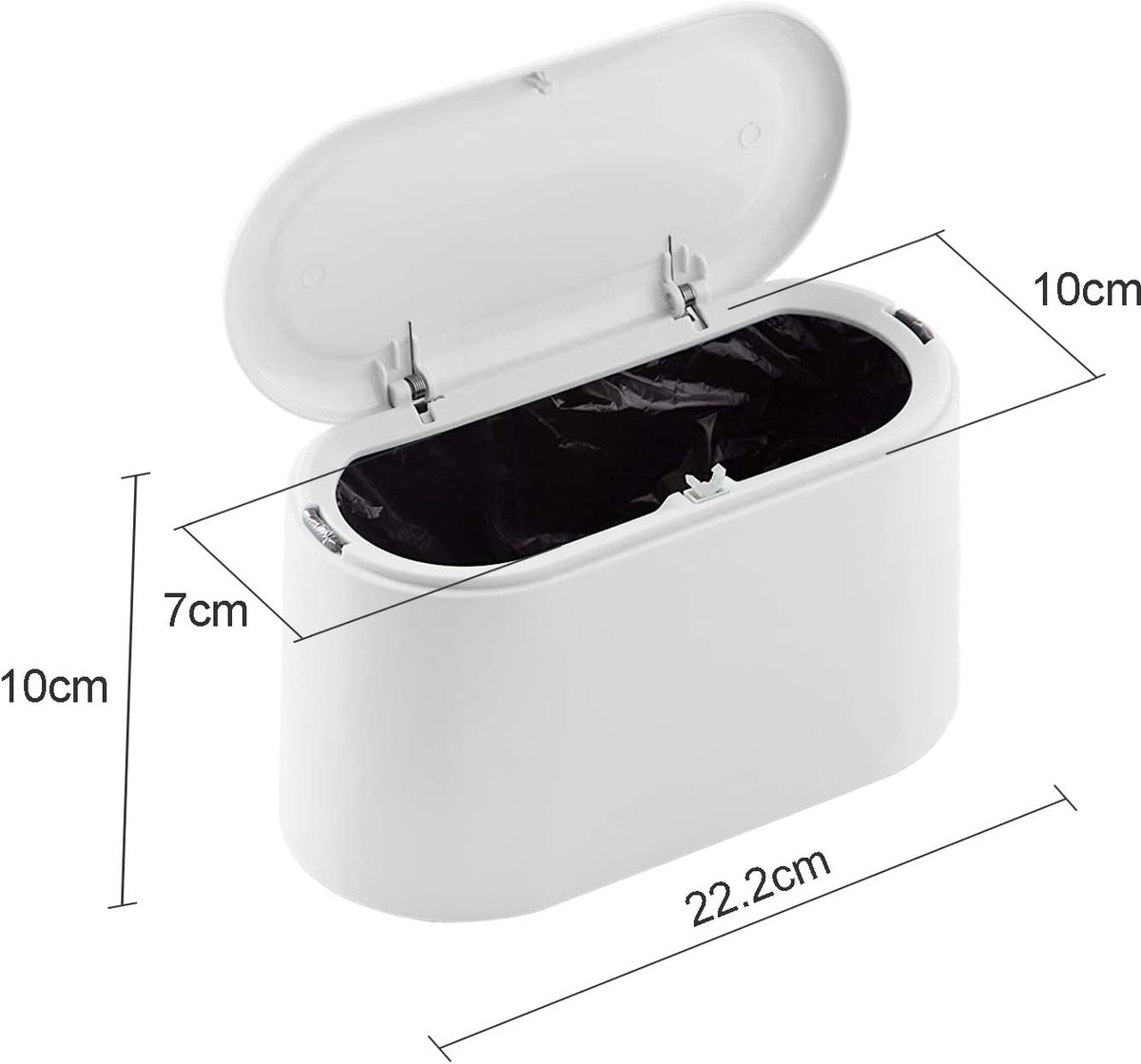 SnelShoppen - Mini Plastic Table Trash Bin met Pop Lid - Desk Trash Can voor Kantoor, Badkamer, en Pet Food Storage Box - Wit, Duurzaam en Milieuvrien