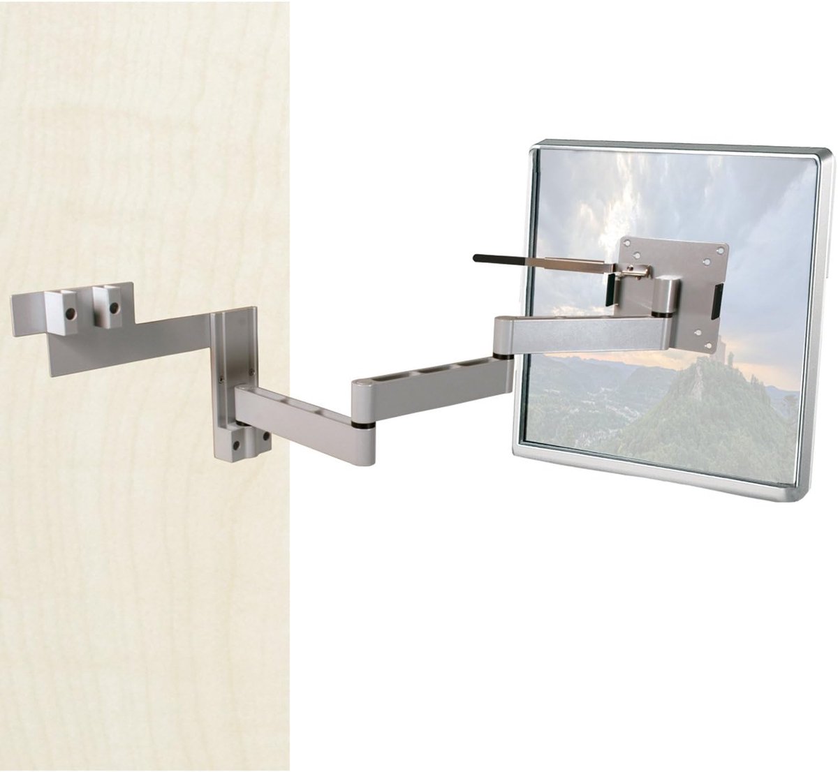TV muurbeugel met 4 pivotpunten - zilver aluminium - draaibaar en vergrendelbaar - ideaal voor campers - ShopVlot