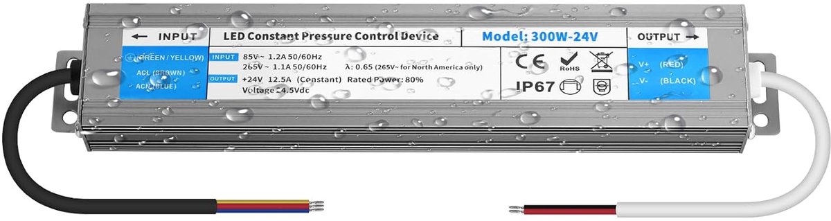 YOODI LED Driver 24V 300W 12.5A Power Supply IP67 Waterproof Transformer AC 230V to DC 24V Outdoor Space Trafo - ShopVlot