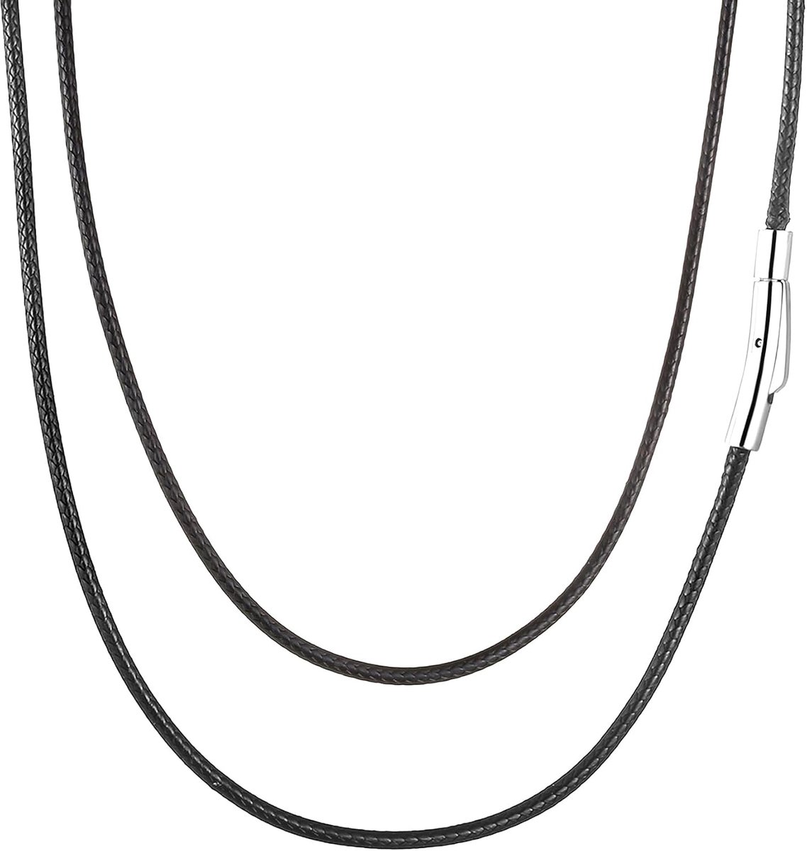 Braided Leather Men's Chain, 2 mm/3 mm Faux Leather, Black/Brown Leather Chain for Pendants with Stainless Steel - ShopVlot