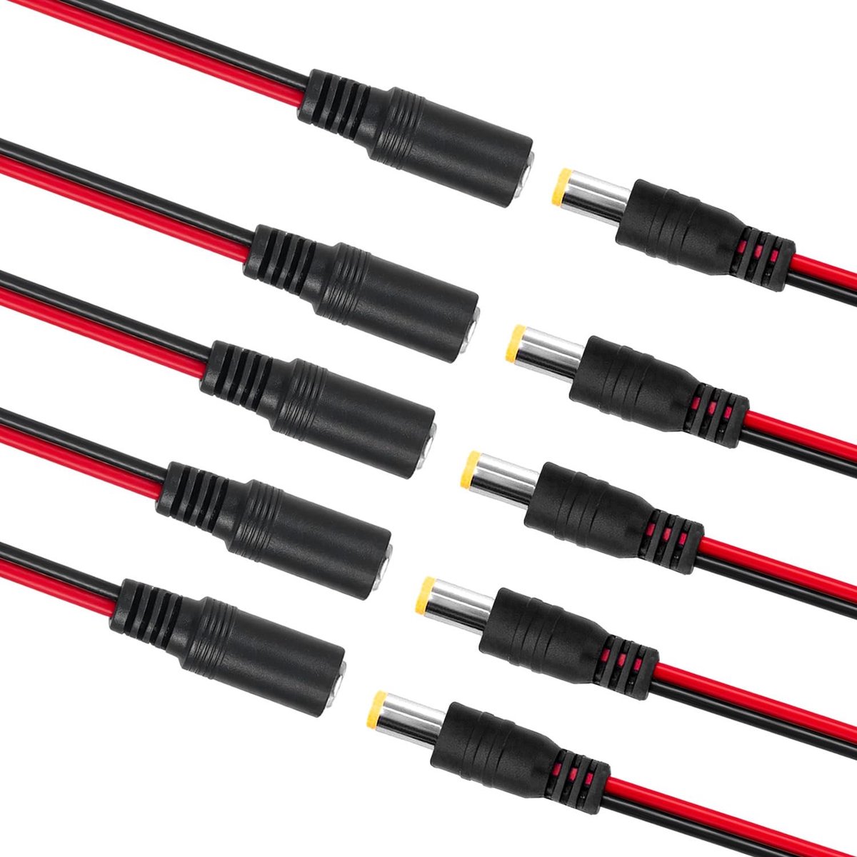 5 paar 18AWG 12V DC Power Pigtail Kabel, 2,1 x 5,5 mm DC Power Pigtail Kabel Connector Mannelijke Plug en Vrouwelijke - ShopVlot