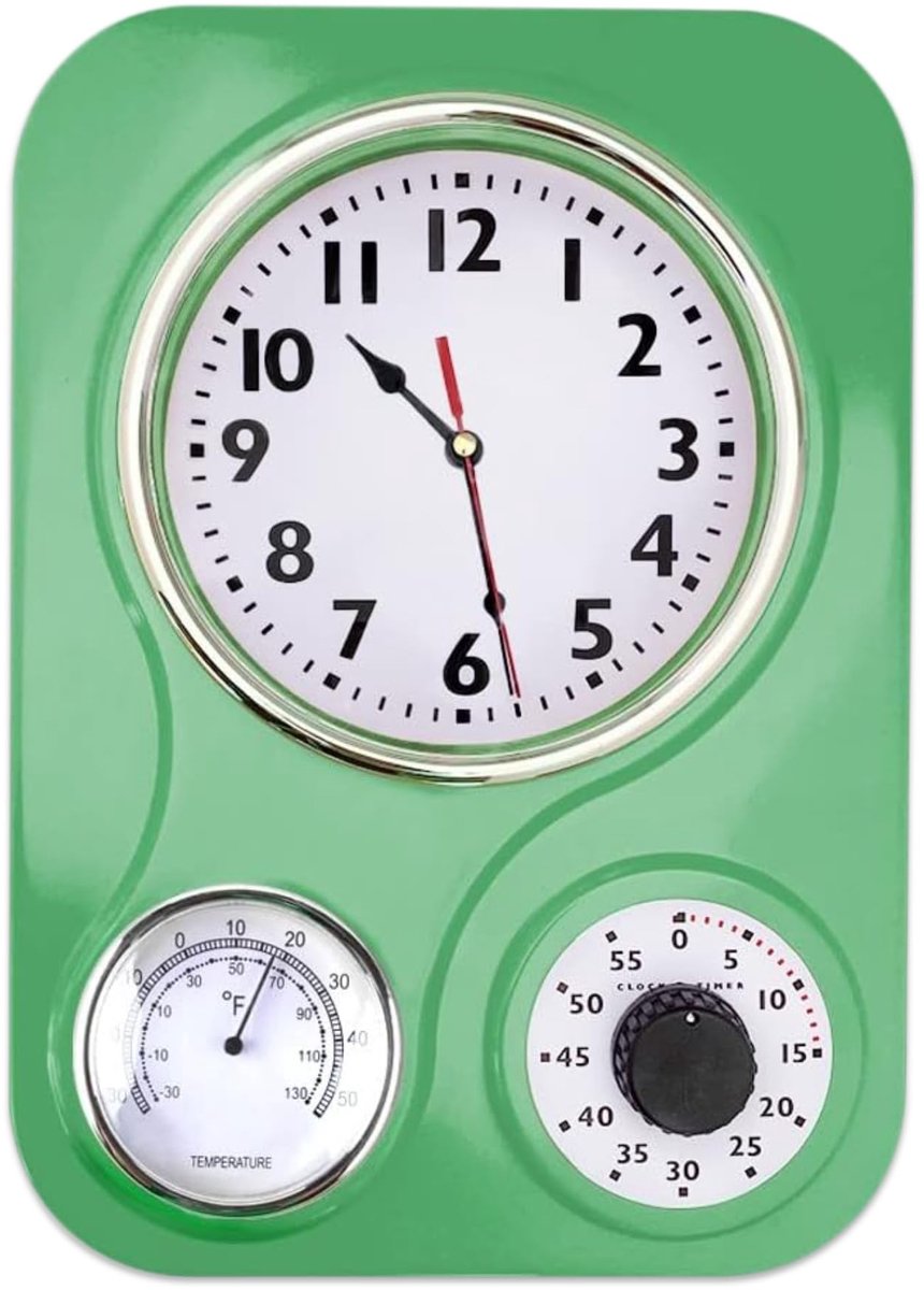 Keukenklok met temperatuur en timer - retro groen - stijlvol design - perfect voor de keuken - ShopVlot