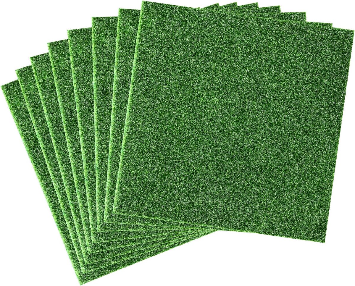 Mini kunstgras 15 x 15 cm - 8 stuks - Kunstgras van pet - Ideaal voor microlandschap knutselen - ShopVlot