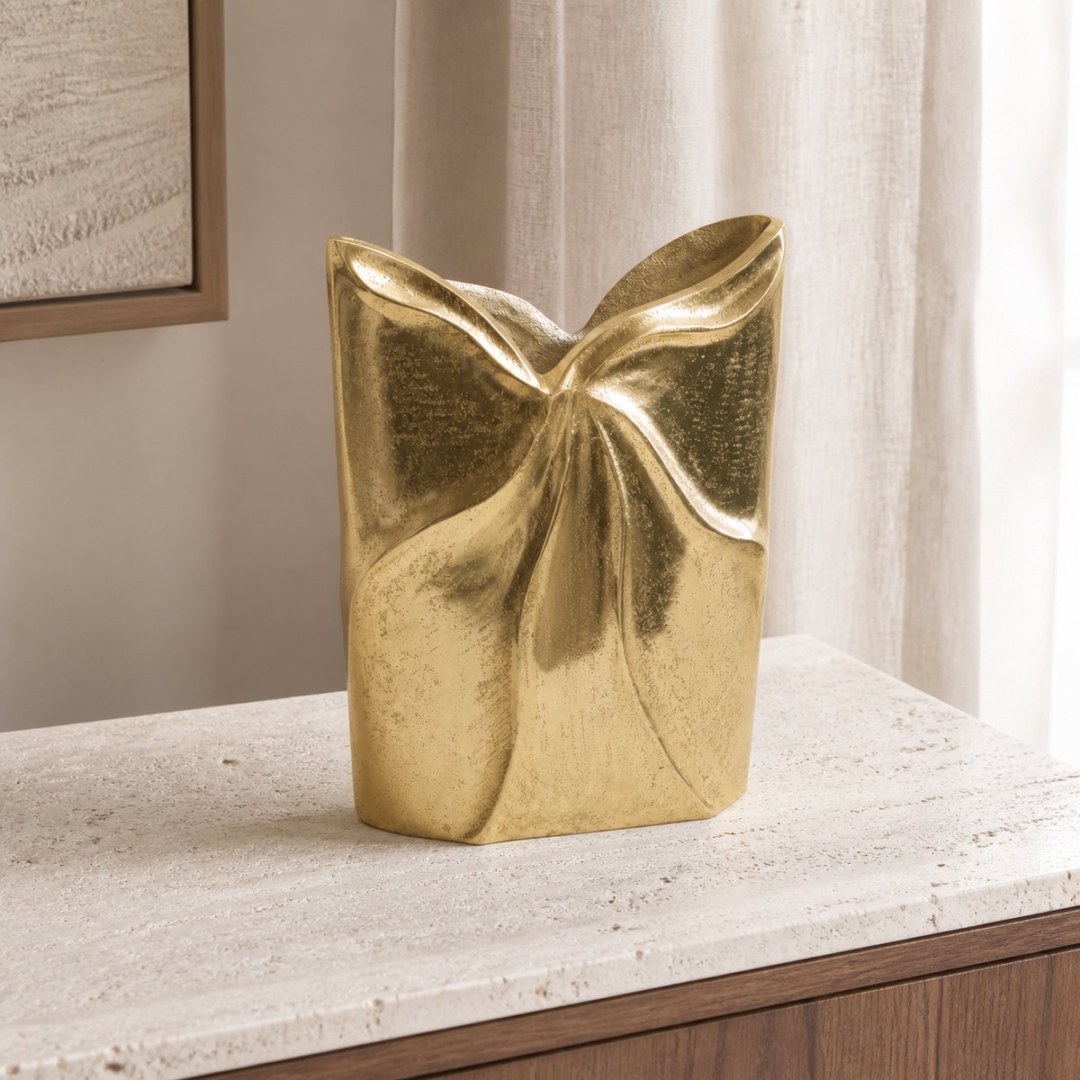 Hoppa! Sculpturale Strikvaas - Hoge- Goud - 22 x 7 x 31 (B x D x H)