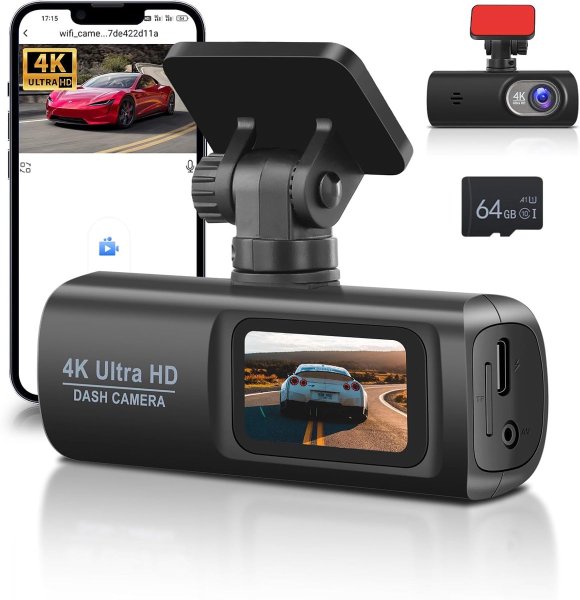Hodozzy 4K + 1080P Car Front and Rear Dashcam with 5GHz WiFi, Dashcam with 64G SD Card, Dual Car Camera with Super - ShopVlot