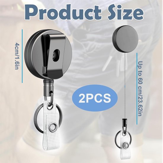 Duurzame metalen retractable badge reel voor ID-kaarthouder, sleutelhanger met roestvrijstalen veer en 70 cm nylon koord met stevige clip — afbeelding 5