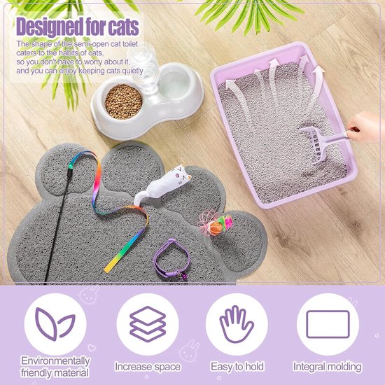 7 stuks kleine kat kitten starterkit kattenbak met schop kattenpoot kattenbak mat dubbele automatische kattenkommen kattenspeelgoed teaser stok kattenhalsband essentiële kits voor 1-3 pond beginner — afbeelding 3