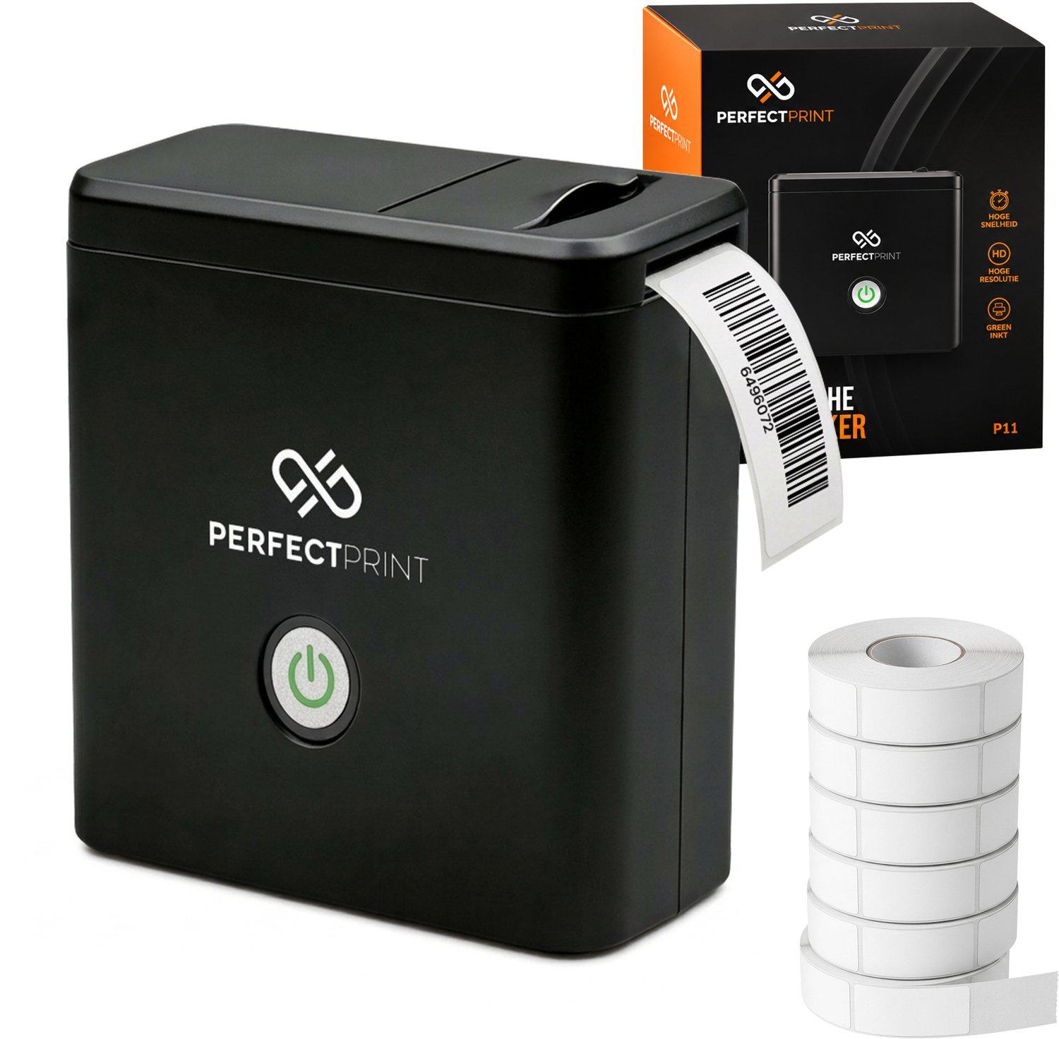 PerfectPrint Labelprinter - Labelmaker - Thermische Printer - Bluetooth - 203dpi - 1200 mAh - incl. 6 stickerrollen