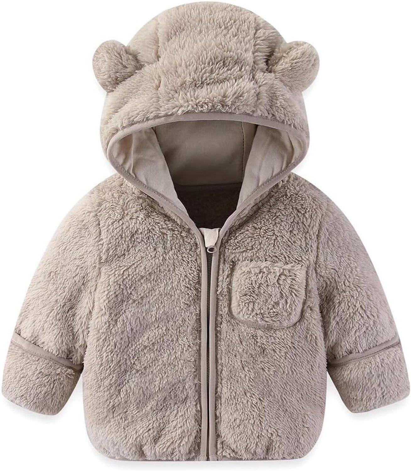 Warme winterjas van fleece voor baby's, jongens en meisjes, met berencapuchon, omslagbare wanten