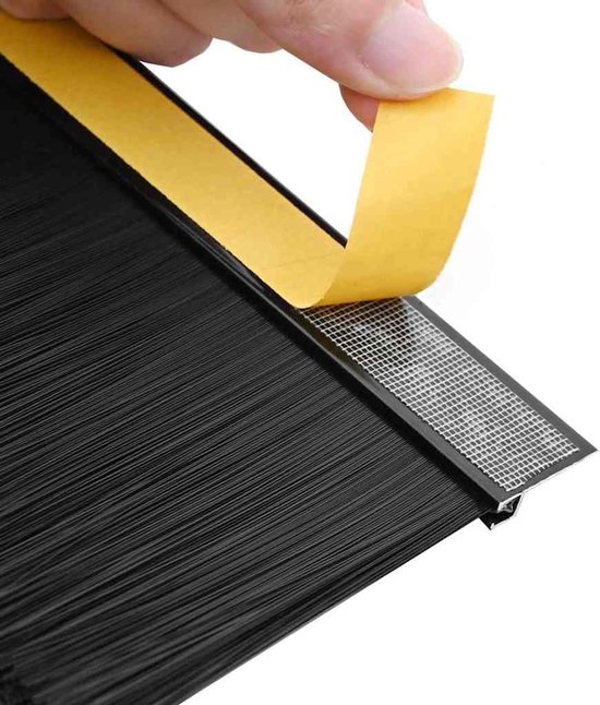 6 stuks deurborstelafdichting, zelfklevend, 100 cm, zwart, tochtstopper voor binnen, deurafdichting van aluminium en nylon — afbeelding 4