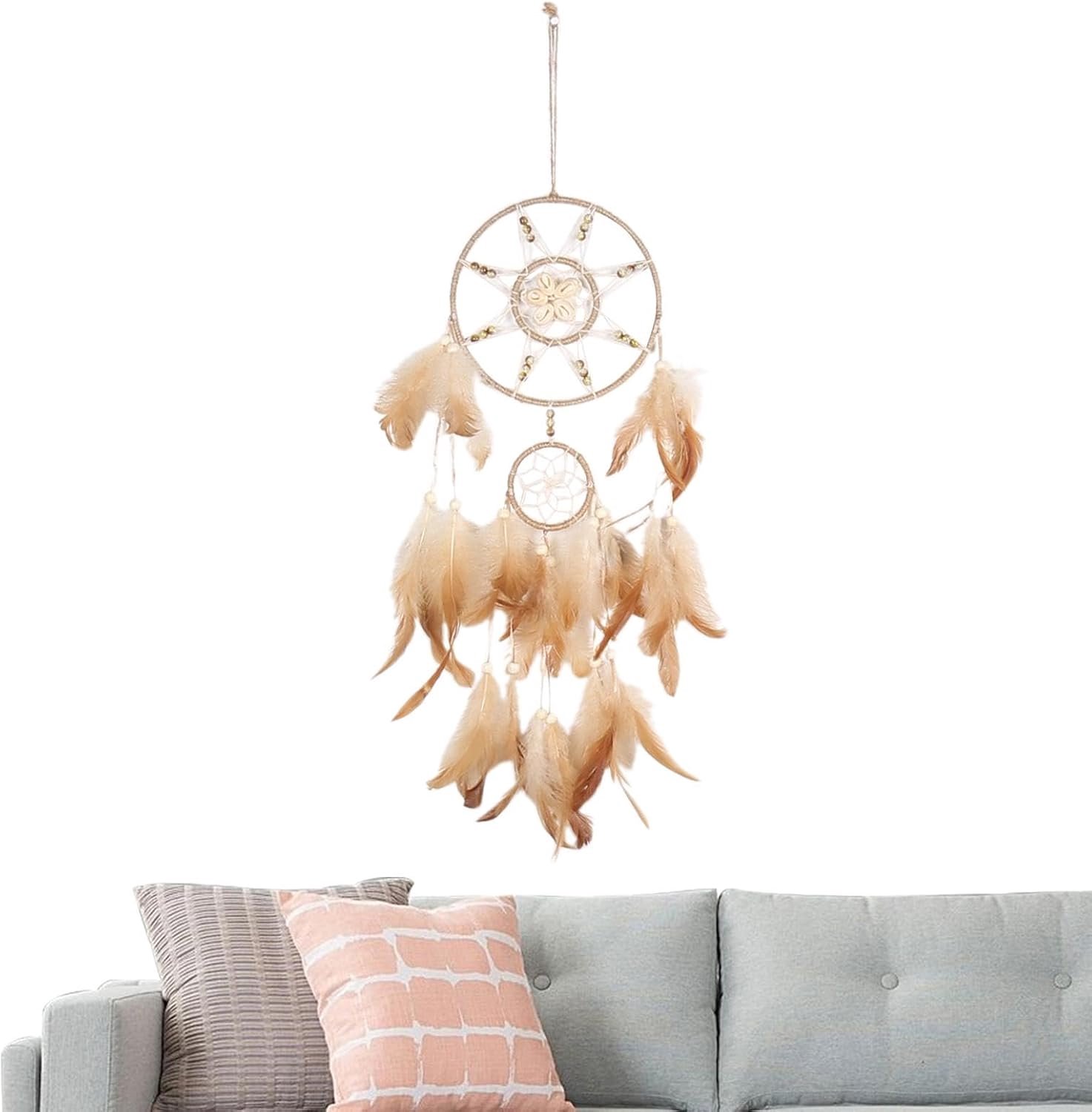 Dromenvangers, woondecoratie ornament, kinderkamer kunst aan de muur, schelp dromenvanger, ronde maan ster dromenvanger, muur opknoping dromenvanger, droomvanger ambacht, slaapkamer wanddecoratie,