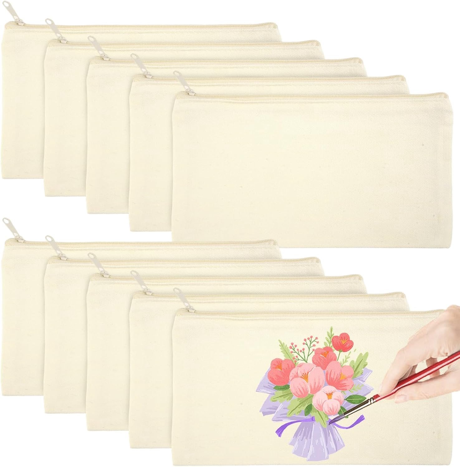 10 Stuks Lege Stoffen Tassen 21x12cm voor Schilderen, DIY Pouch met Rits, Make-up Tas voor School, Kantoor en Reizen