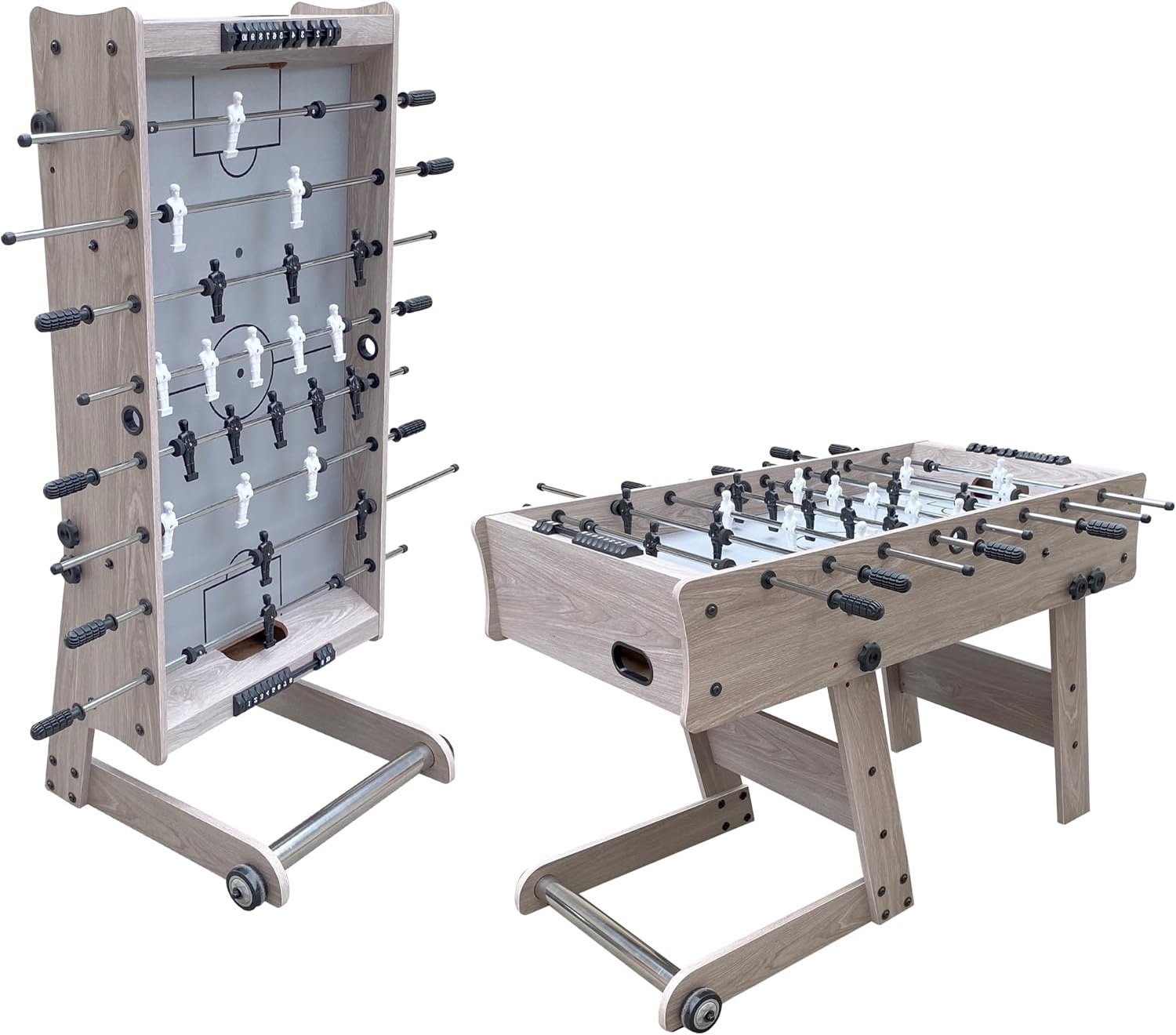 QEVA Voetbaltafel - Tafelvoetbal - Foosball Tafel - Bruin - 126cm x 61cm x 80cm