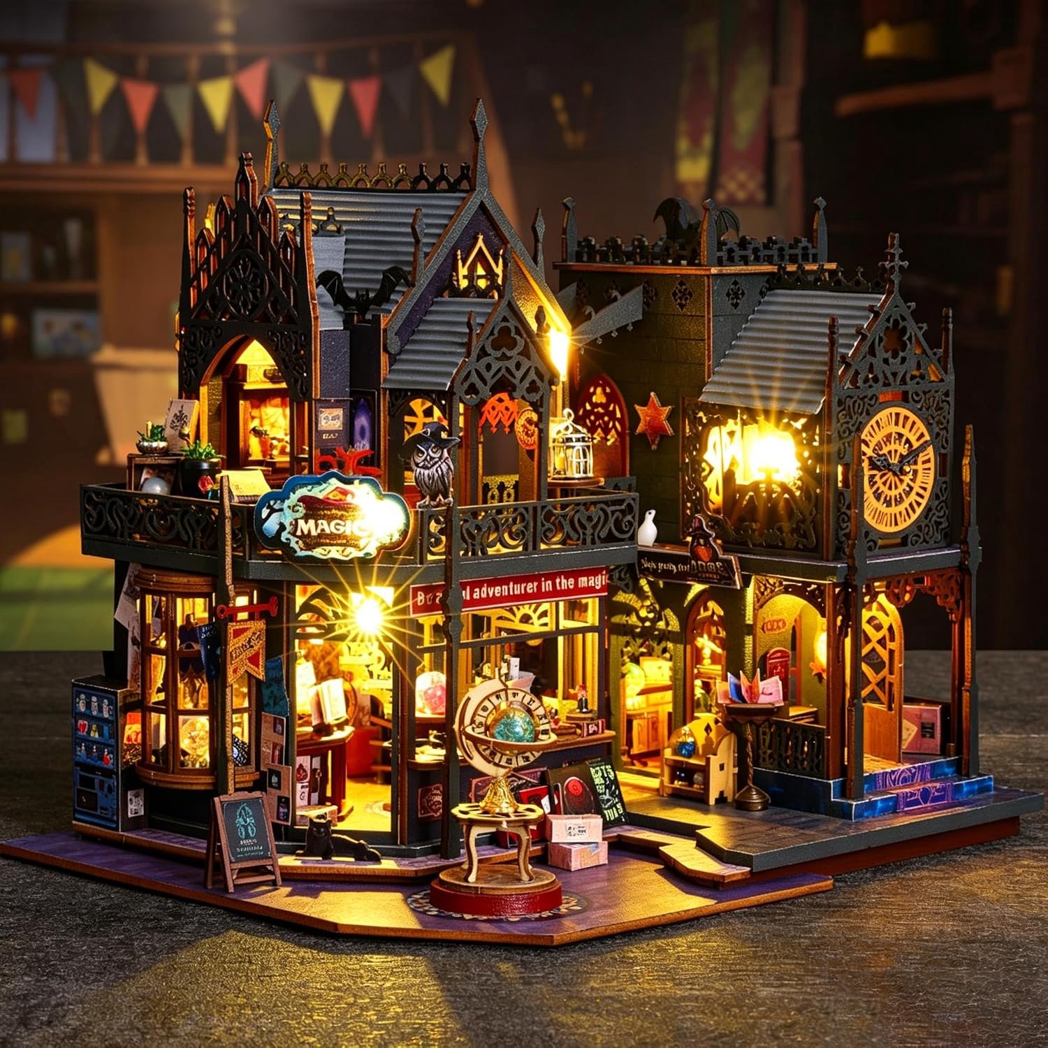 Miniature House Kit for Adults, Mini House Building Kit with LED Lights, DIY Miniature Kit for Adults, Wooden Mini Puppyhouse Kit for Birthday Christm