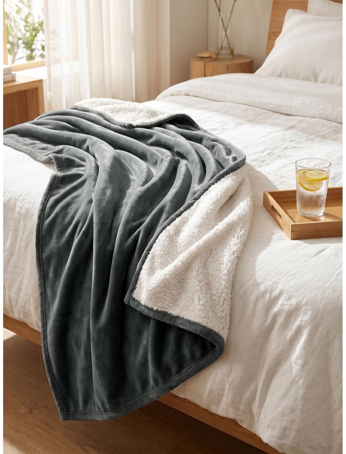Omkeerbare sherpa deken - Grijs - 200 x 150 cm