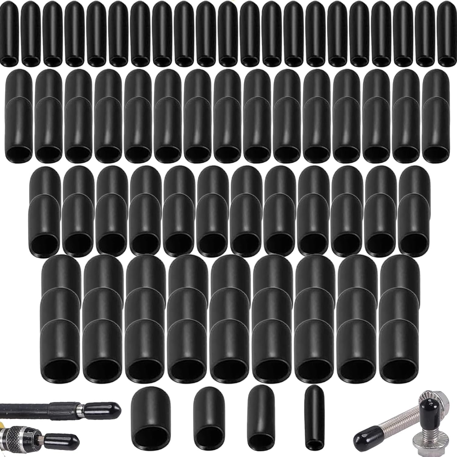 Rubberen einddoppen set 120 stuks - diverse maten 3mm, 6mm, 10mm, 16mm - zwart - bescherming voor schroefdraad - Luxento