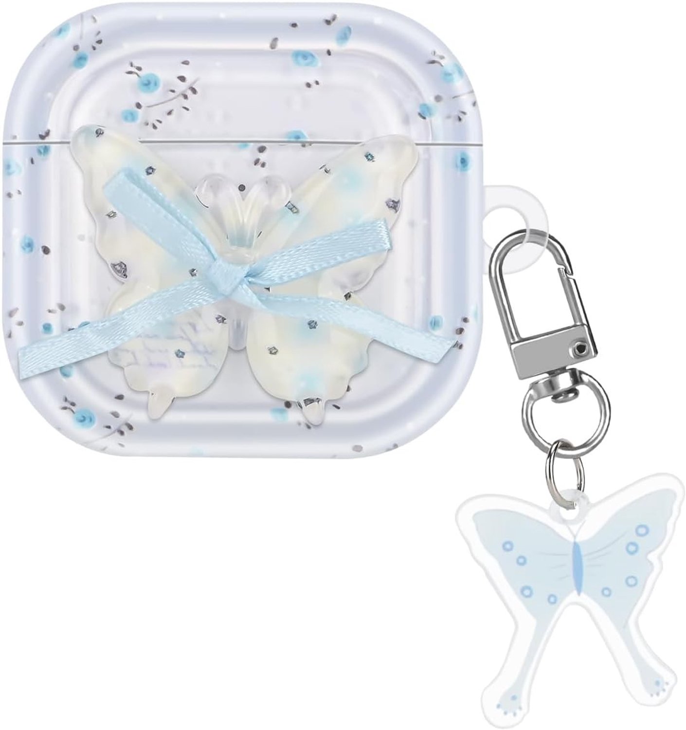 Ultra Dunne TPU Beschermcase voor AirPods 4 met Sleutelhanger, Schokbestendig en Antislip, Blauwe Vlinderprint voor Vrouwen, Stofbestendig en Geurloos