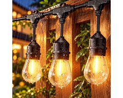 SHINE Solar Lichtsnoer Buiten - 8,5 Meter - 12 LED Lampen - Hybride (Zonne-energie & Stekker) - IP65 Waterdicht - Inclusief Afstandsbediening & Timer - Vintage Classic