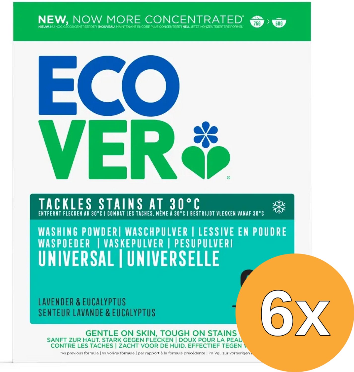 6x Ecover Waspoeder Universeel Lavendel & Eucalyptus 4kg (4000 gr)