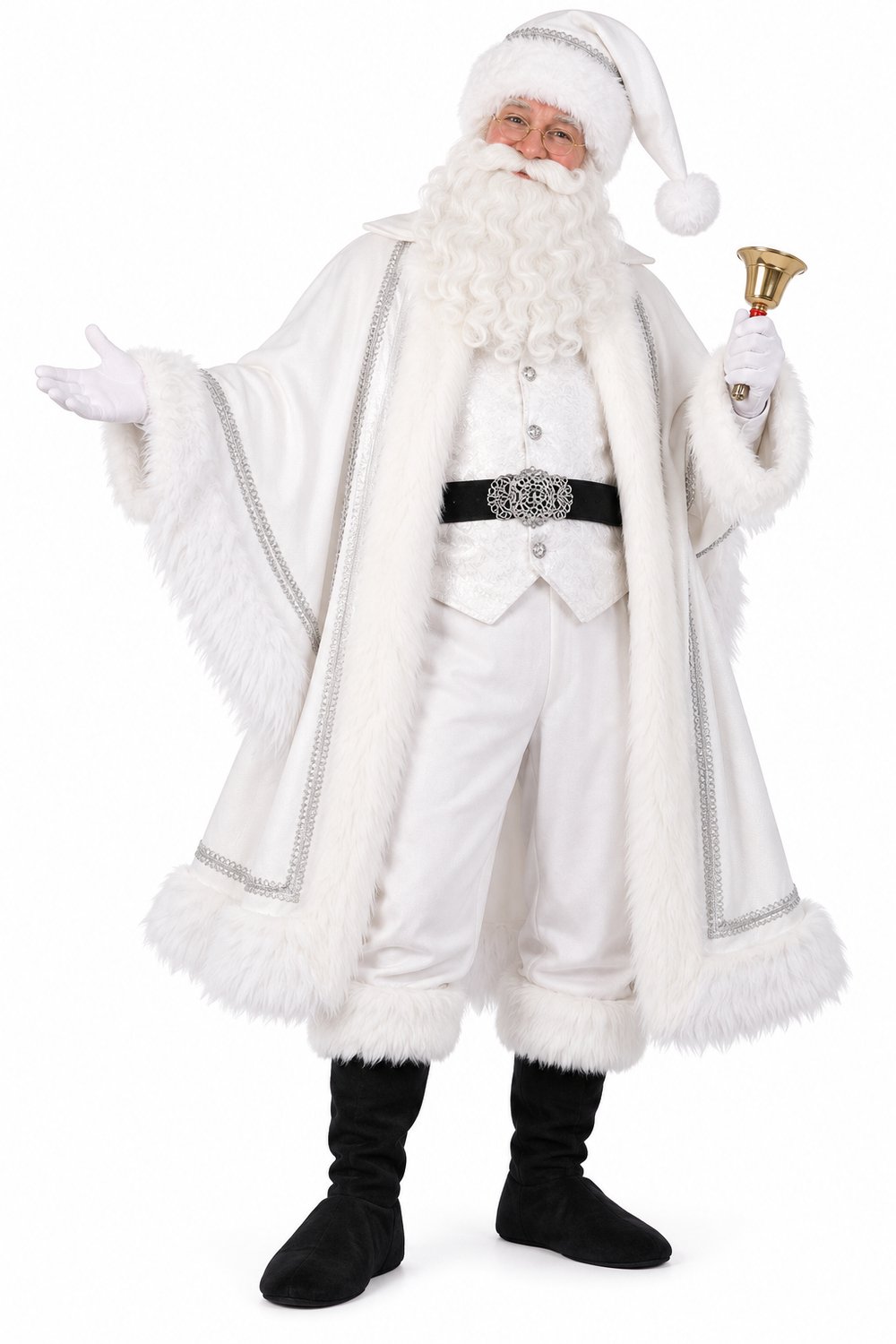 Luxe Witte Kerstman Kostuum – Winter Santa – Wit/Zilver – Voor Volwassenen - kerstparade XL-XXL