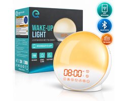 EQ Wake Up Light Wekker - Lichtwekker met App en Bluetooth - Sunrise Alarm Clock - 20 Helderheidsniveaus - Radio en 14 Geluiden