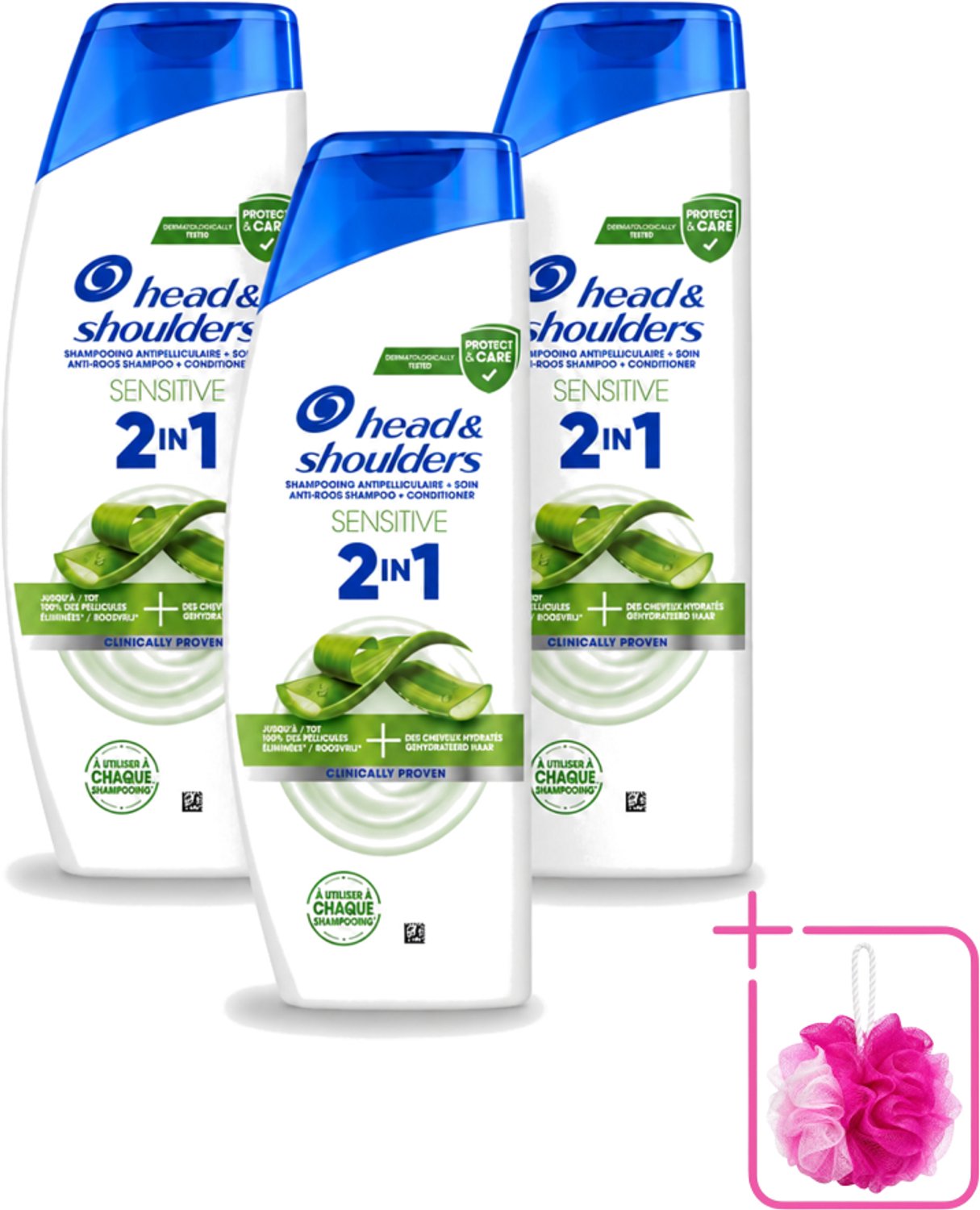 3 x Head & Shoulders – 2-in-1 – Sensitive – 300 ml - Bulkverpakking - Anti-roos shampoo - Douchemop - 2-in-1 shampoo