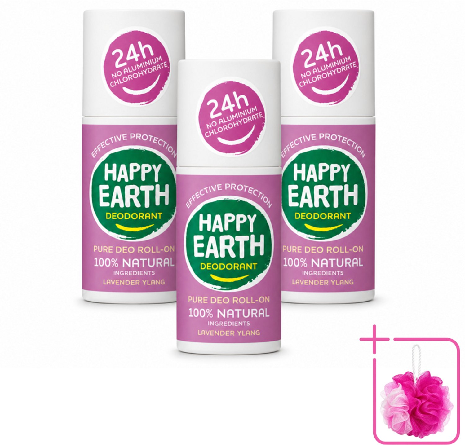 3 x Happy Earth – Deodorant Roll-On – 100% Natuurlijk Lavender Ylang – 75 ml - Bulkverpakking - Natuurlijke deodorant - Frisse geur