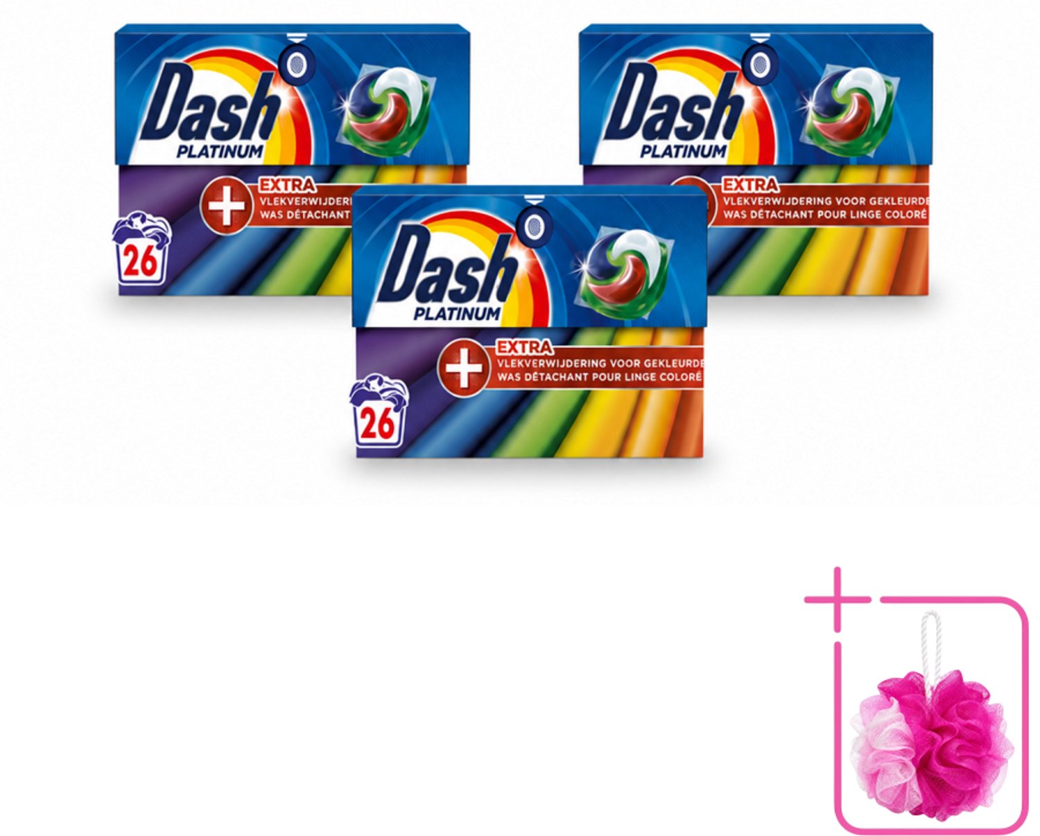 3 x Dash – Wasmiddelcapsules – 4in1 Pods + Extra Vlekverwijdering Color – 26 capsules - Bulkverpakking - Kleurbehoud - Douchemop - Vlekverwijdering