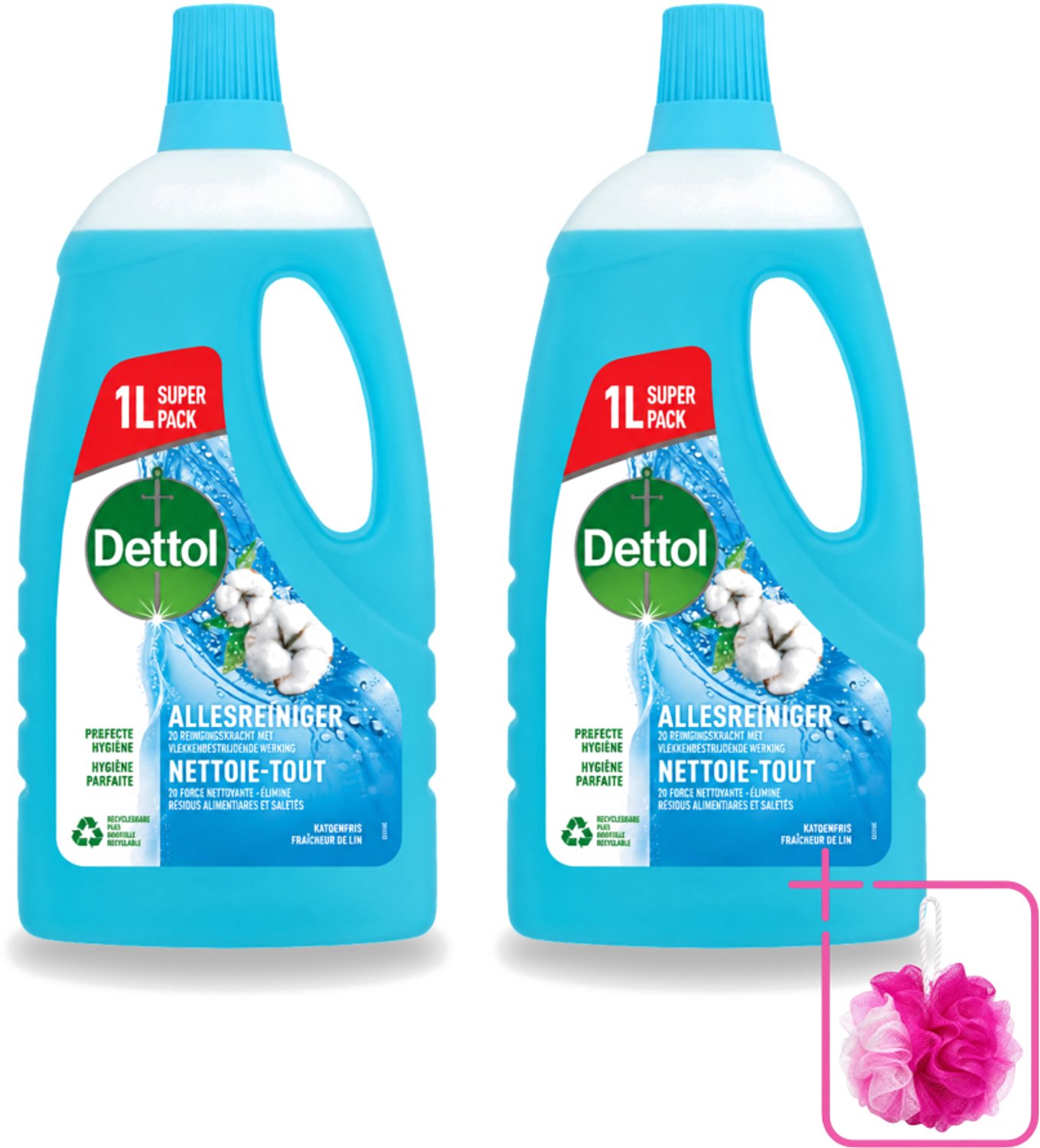 2 x Dettol - Allesreiniger - Power & Fresh - Katoenfris - 1 liter - Bulkverpakking - Allesreiniger - Hygiëne