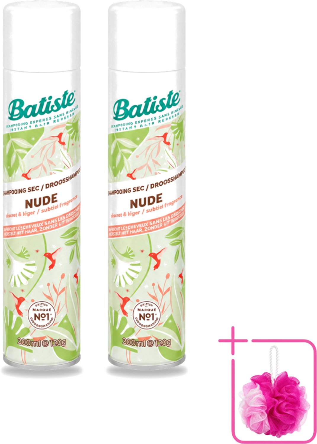2 x Batiste - Nude - Droogshampoo - Frisse Look - Volume en Textuur - 200ml - Bulkverpakking - Droogshampoo - Douchemop - Fris haar