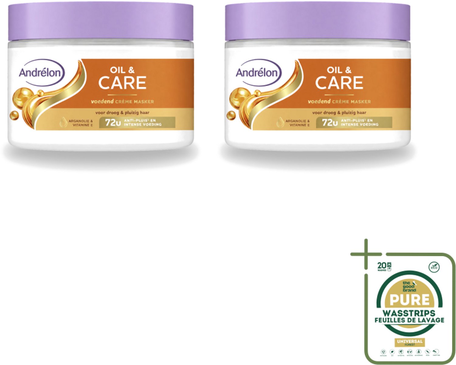 2 x Andrélon – Crème Haarmasker – Oil & Care – 300 ml - Wasstrips - Haarmasker - Droog Haar - Pluisvrij Haar - Arganolie - Amandelolie