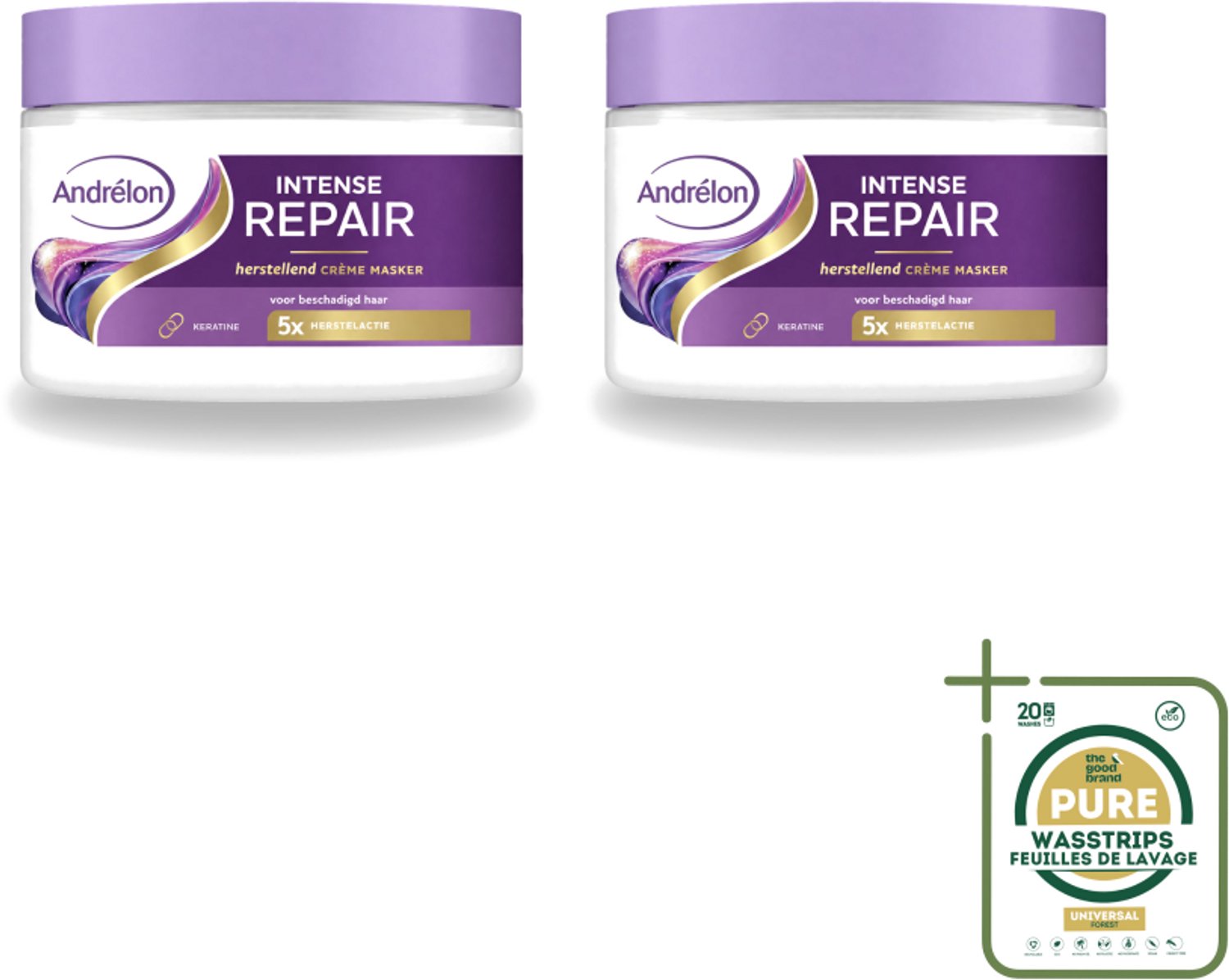 2 x Andrélon – Crème Haarmasker – Intense Repair – 300 ml - Wasstrips - Haarmasker - Haarherstel - Keratine - Beschadigd Haar - Intensief Herstel