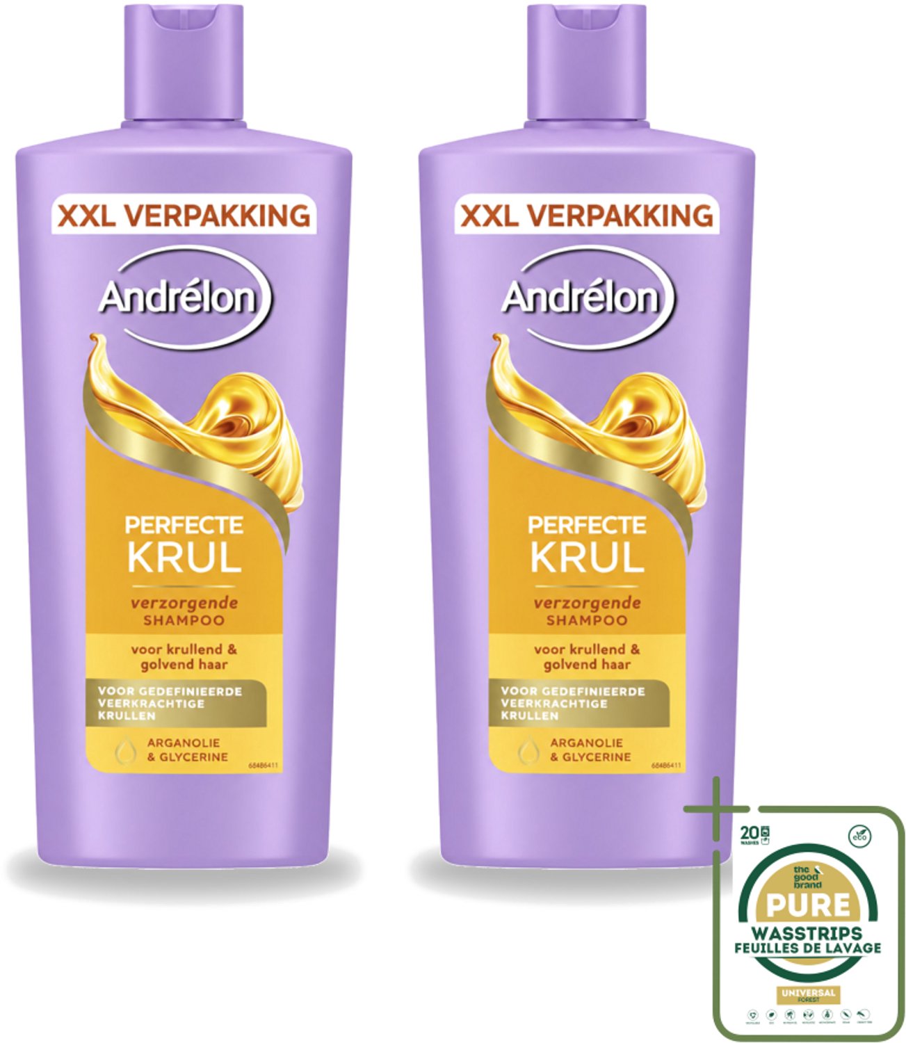 2 x Andrélon – Shampoo – Perfecte Krul – 685 ml - Wasstrips - Krullend Haar - Haar Verzorging - Shampoo - Perfecte Krul - Arganolie
