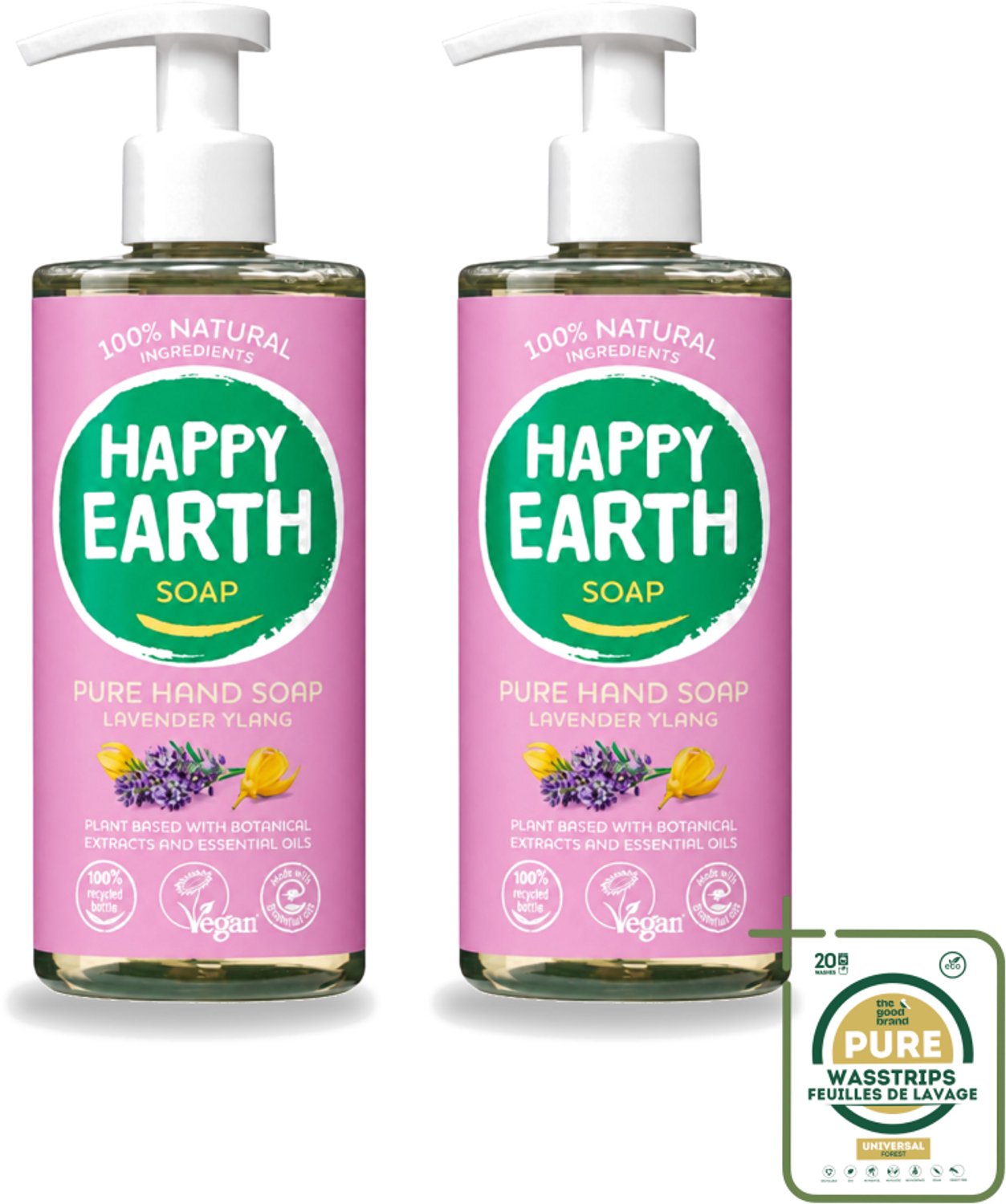 2 x Happy Earth – Handzeep – 100% Natuurlijk Lavender Ylang – 300 ml - Wasstrips - Handzeep - Natuurlijke Handzeep - Vegan Handzeep - Lavendel Handzeep - Ylang Handzeep
