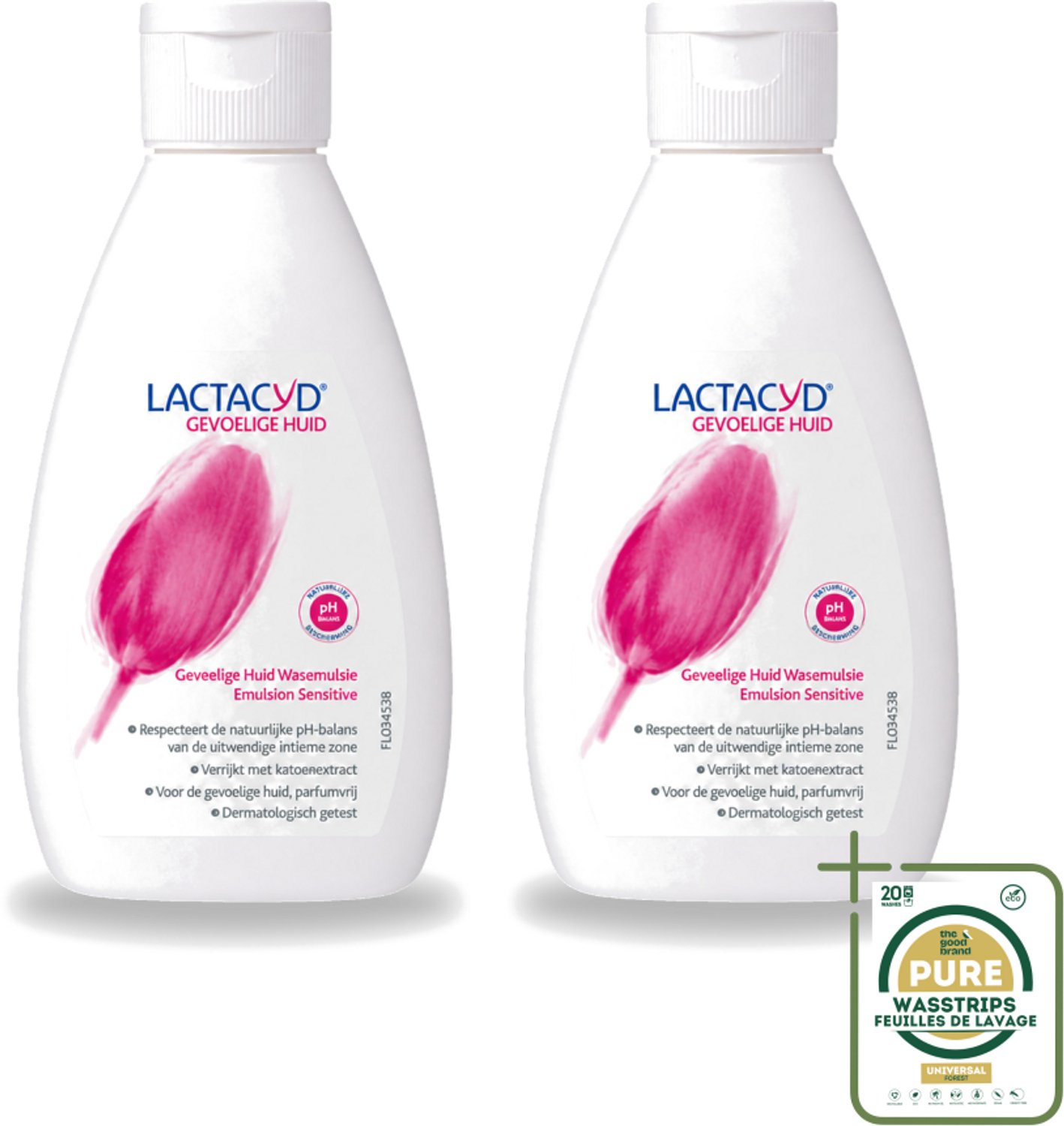2 x Lactacyd – Sensitive – Extra Mild – 200 ml - Wasstrips - Gevoelige Huid - Wasemulsie - Intieme Verzorging - Melkzuur - Katoenextract